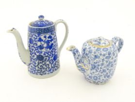 A blue and white teapot with floral, foliate and insect decoration. Together with a blue and white