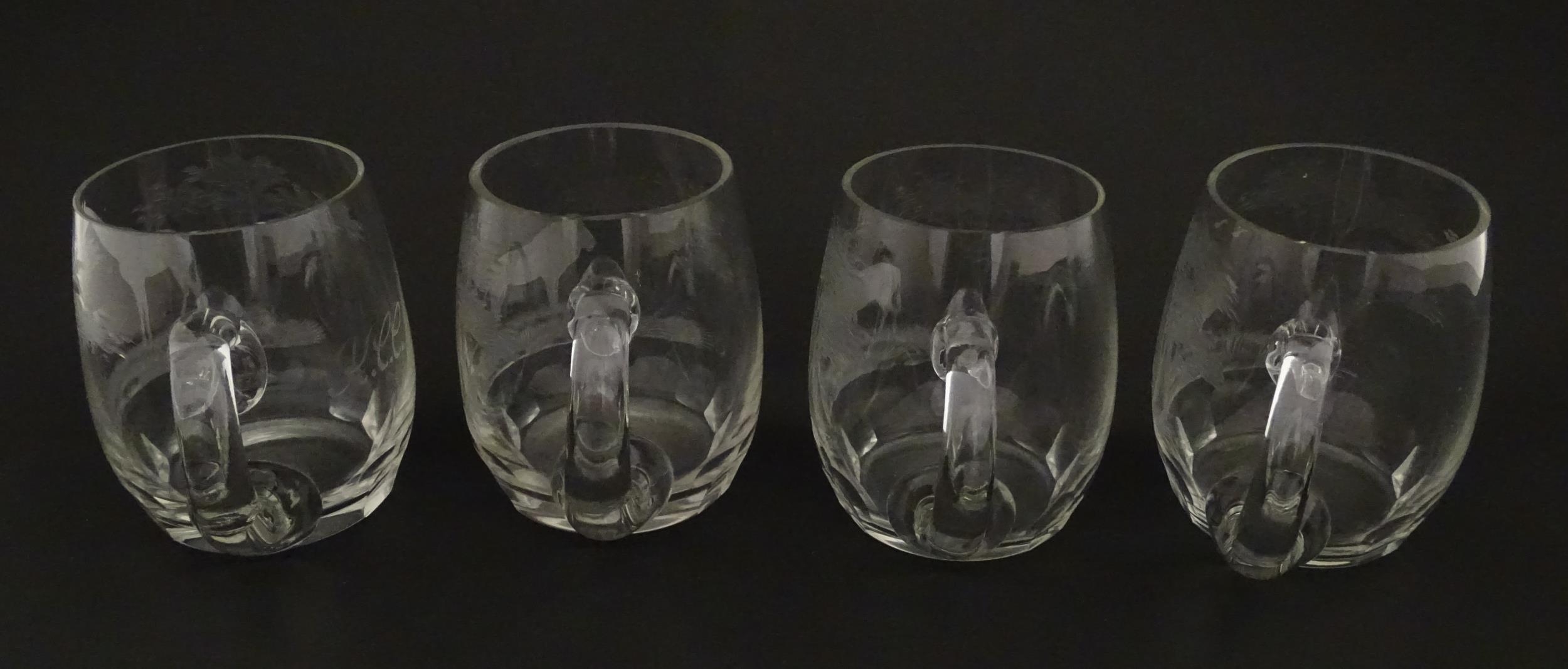 Seven Rowland Ward pint mugs / glasses with engraved Safari animal detail. Unsigned. Approx. 4 1/ - Image 13 of 26