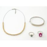 Assorted jewellery to include a silver cocktail ring set with pink topaz, ring size approx. P 1/2, a