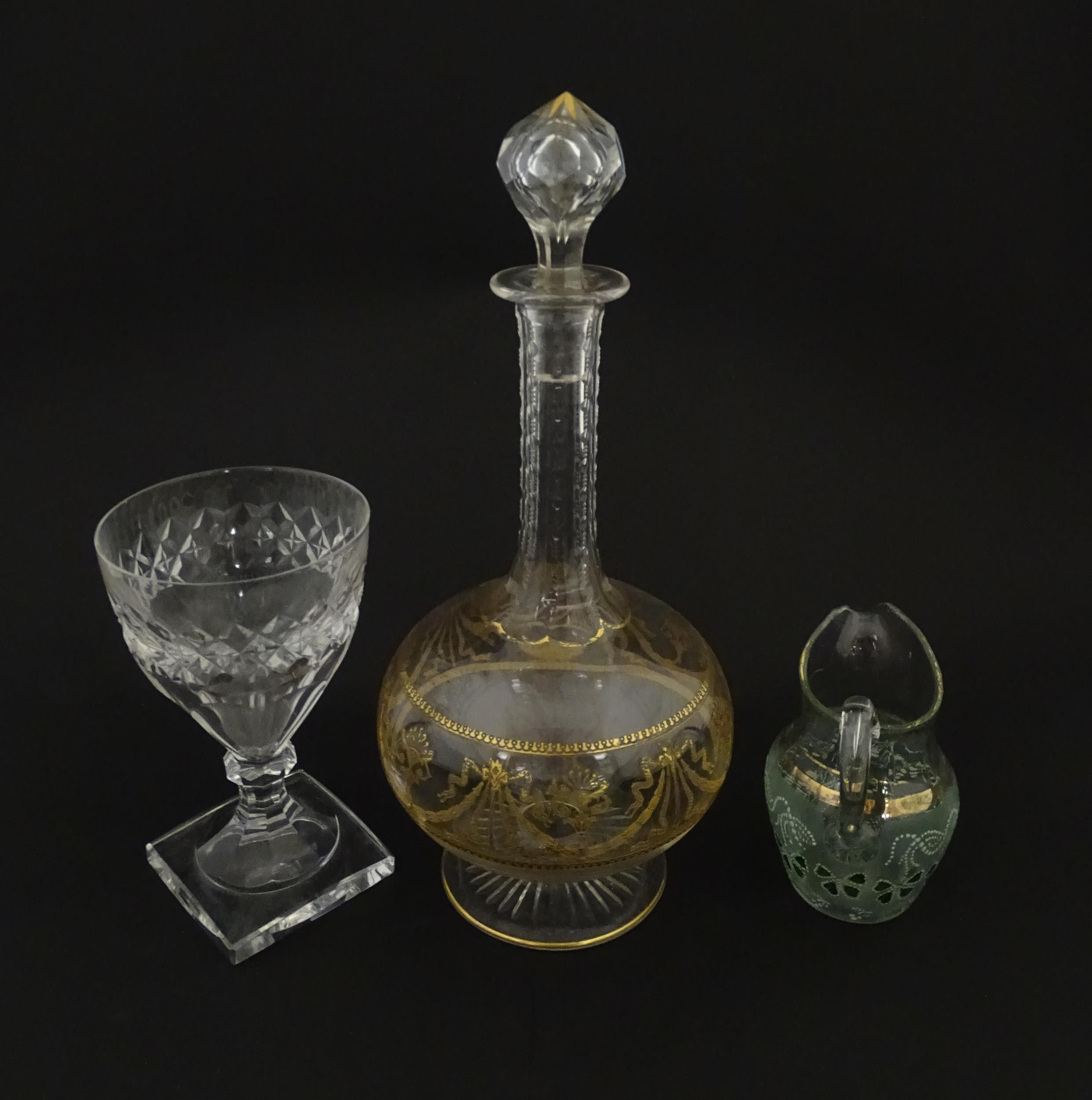 Three items of glassware comprising a Val Saint Lambert glass with squared foot, a decanter with - Image 8 of 13