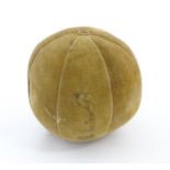 A 20thC suede medicine training ball. Approx. 11" wide Please Note - we do not make reference to the