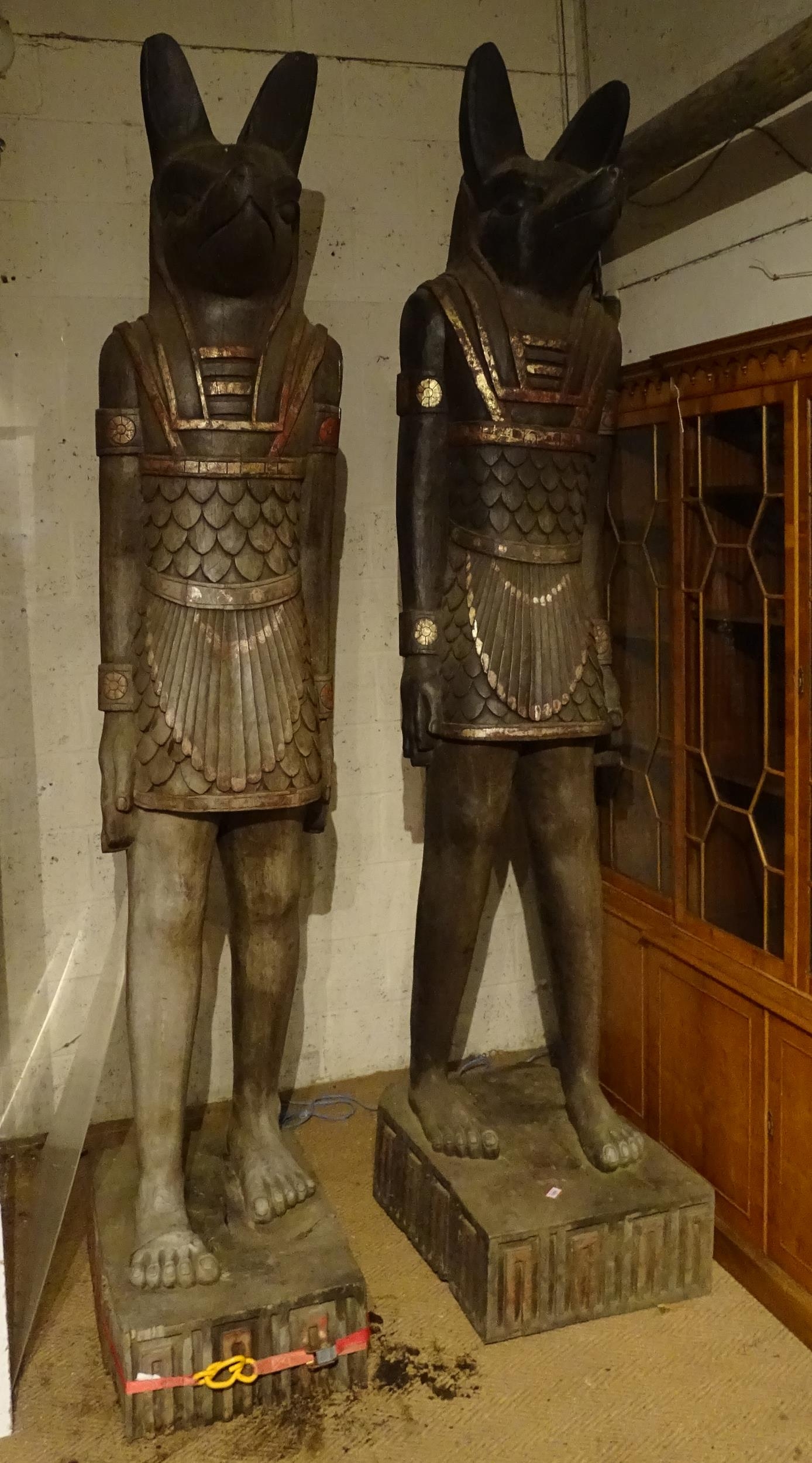 A pair of very large 20thC carved wooden standing Anubis / Ancient Egyptian dog god statues with - Image 30 of 52