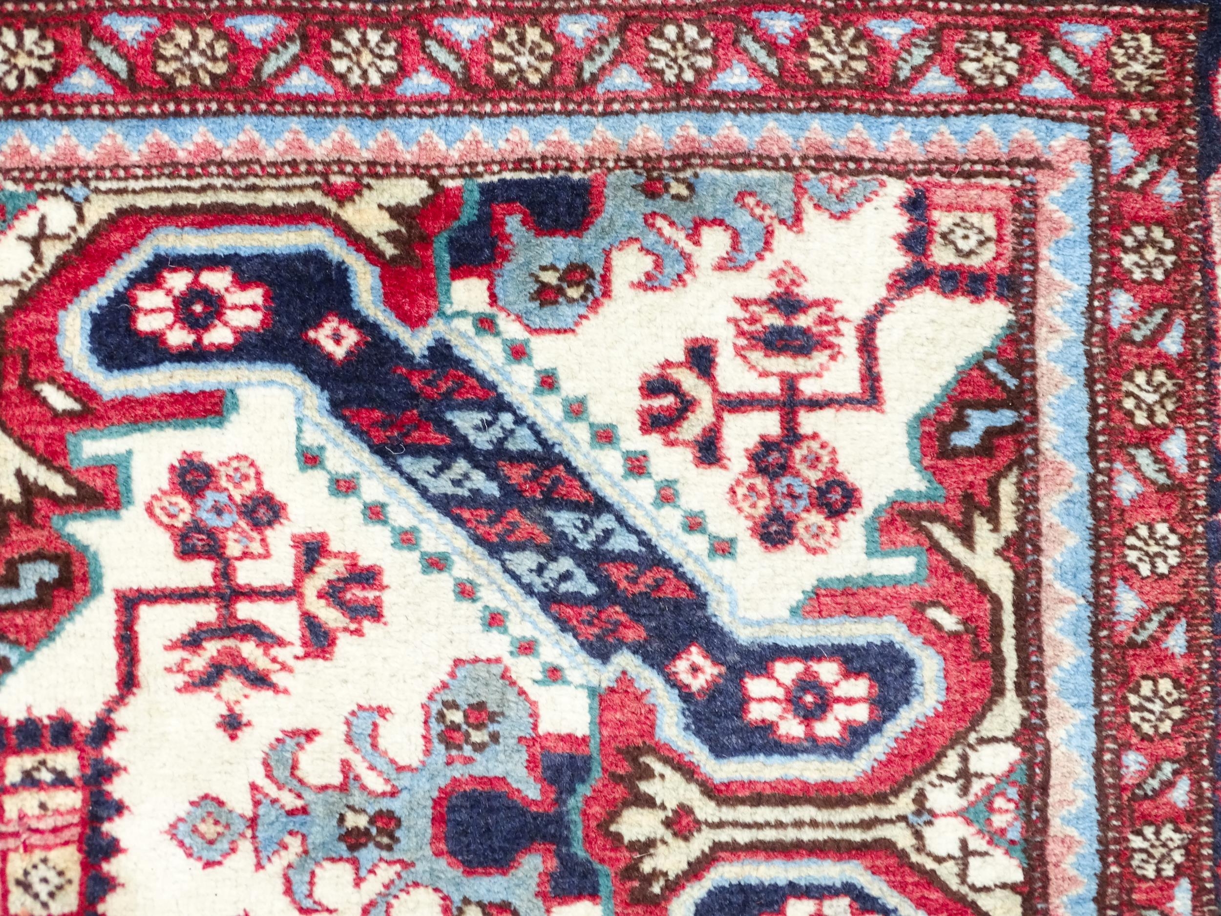 Carpet / Rug : A Persian Ardebil runner, the cream ground with floral and geometric repeating detail - Image 6 of 8