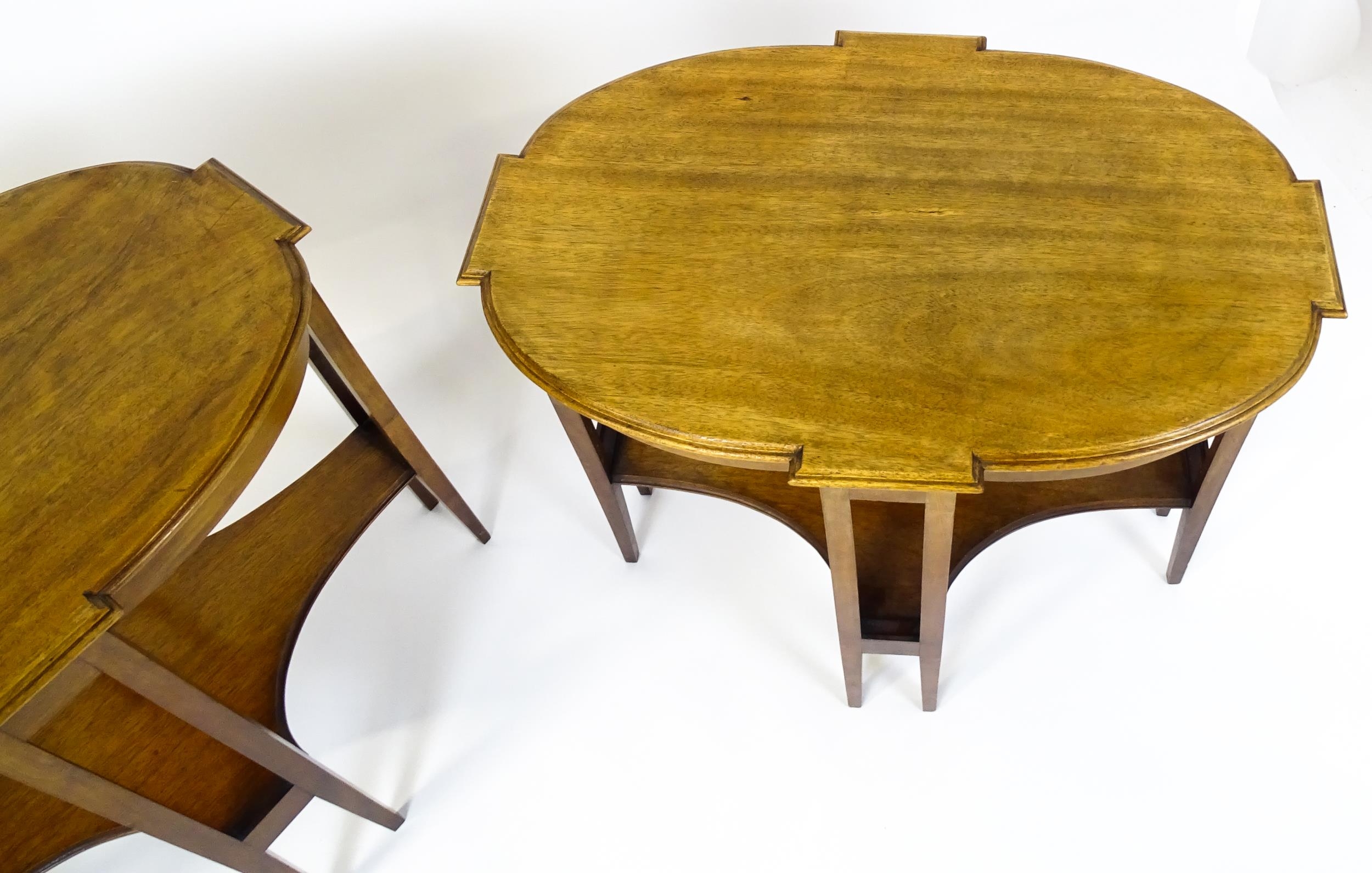 A pair of late 19thC / early 20thC mahogany side tables, each with shaped tops and having eight - Image 5 of 9