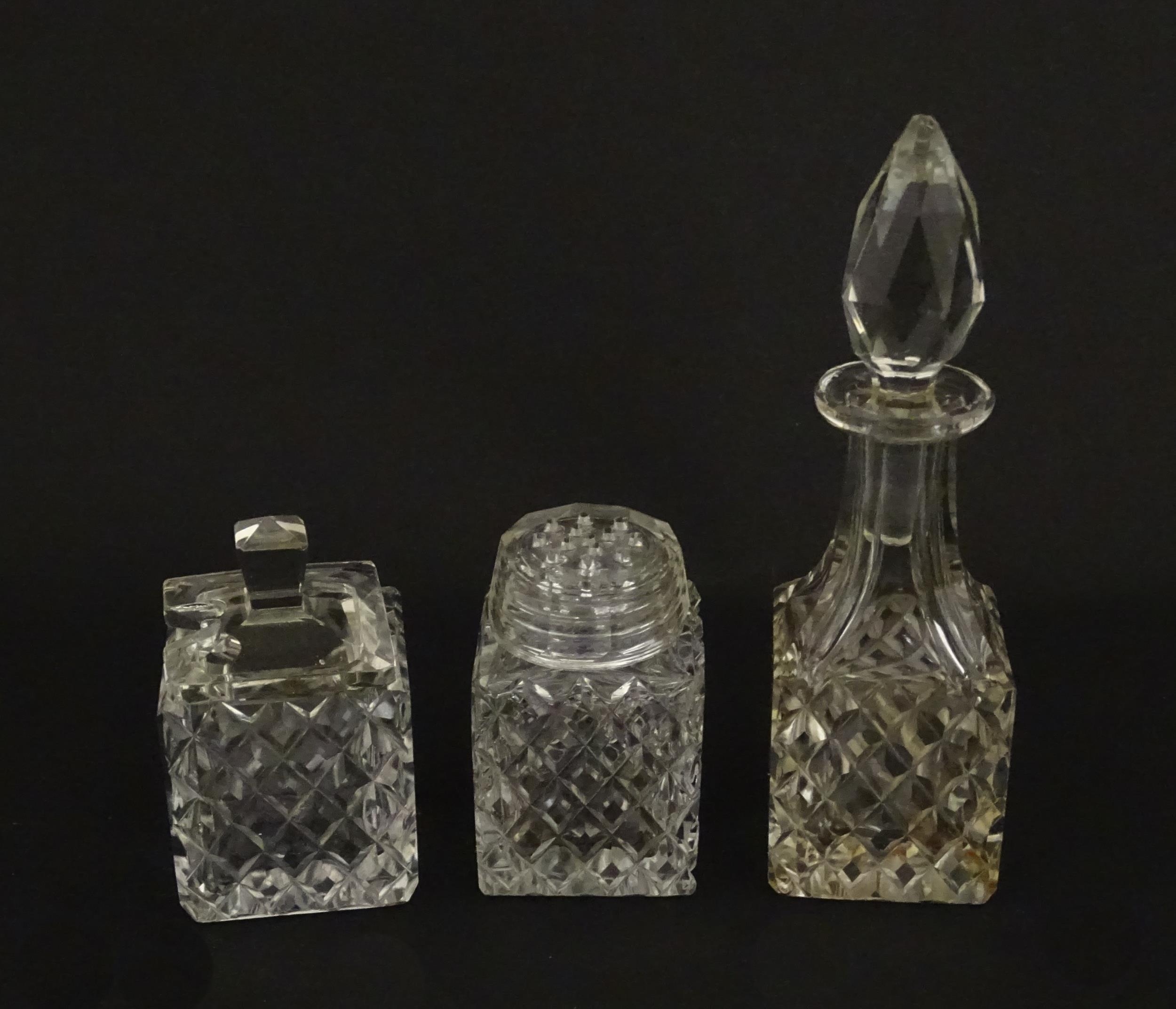 Assorted glass items to include eleven knife rests, cruet, and candle stands of pricket form by - Image 8 of 15