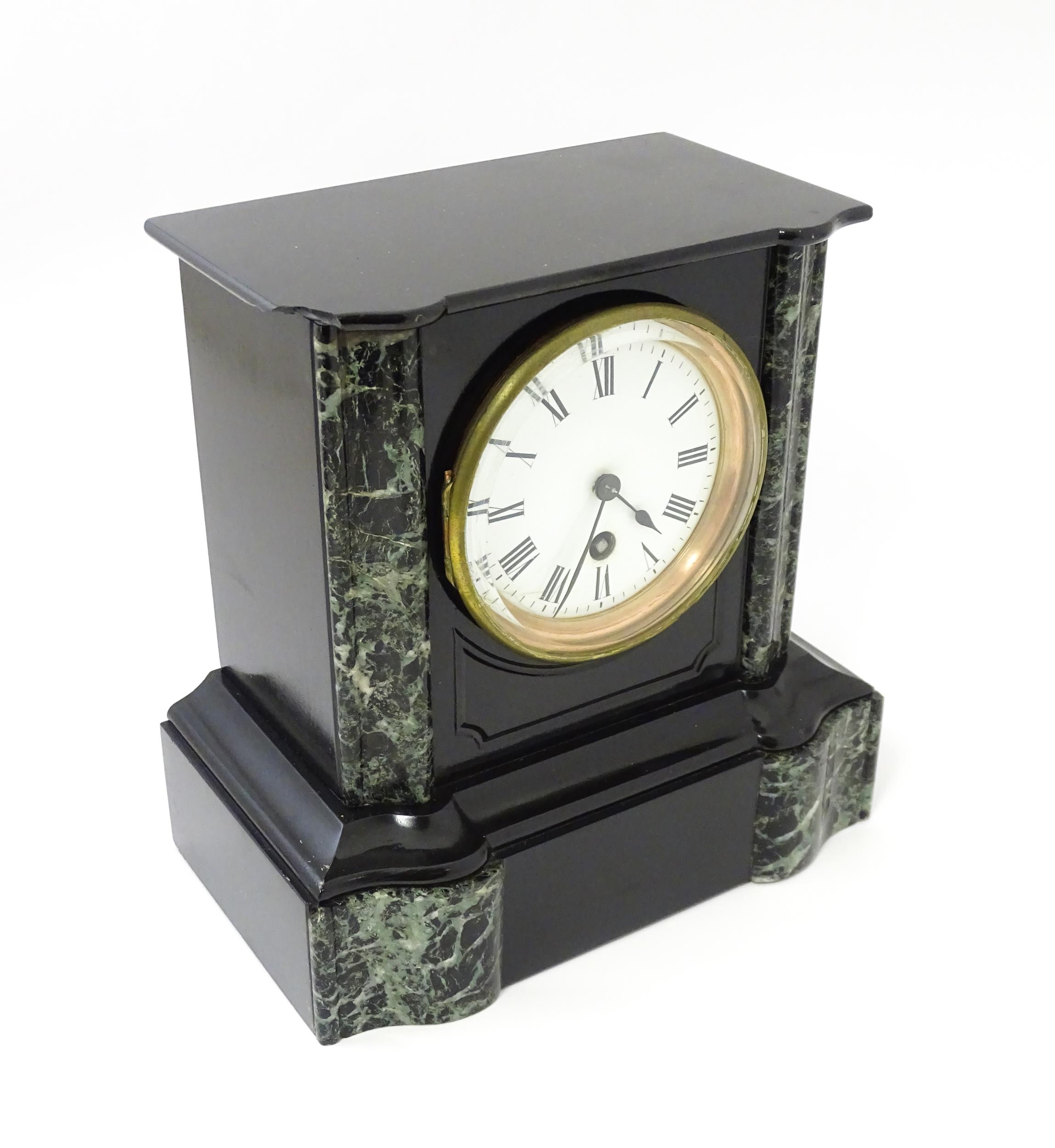 A late 19thC / early 20thC French Black Slate mantle clock / timepiece by Richard et Cie, with white - Image 3 of 8