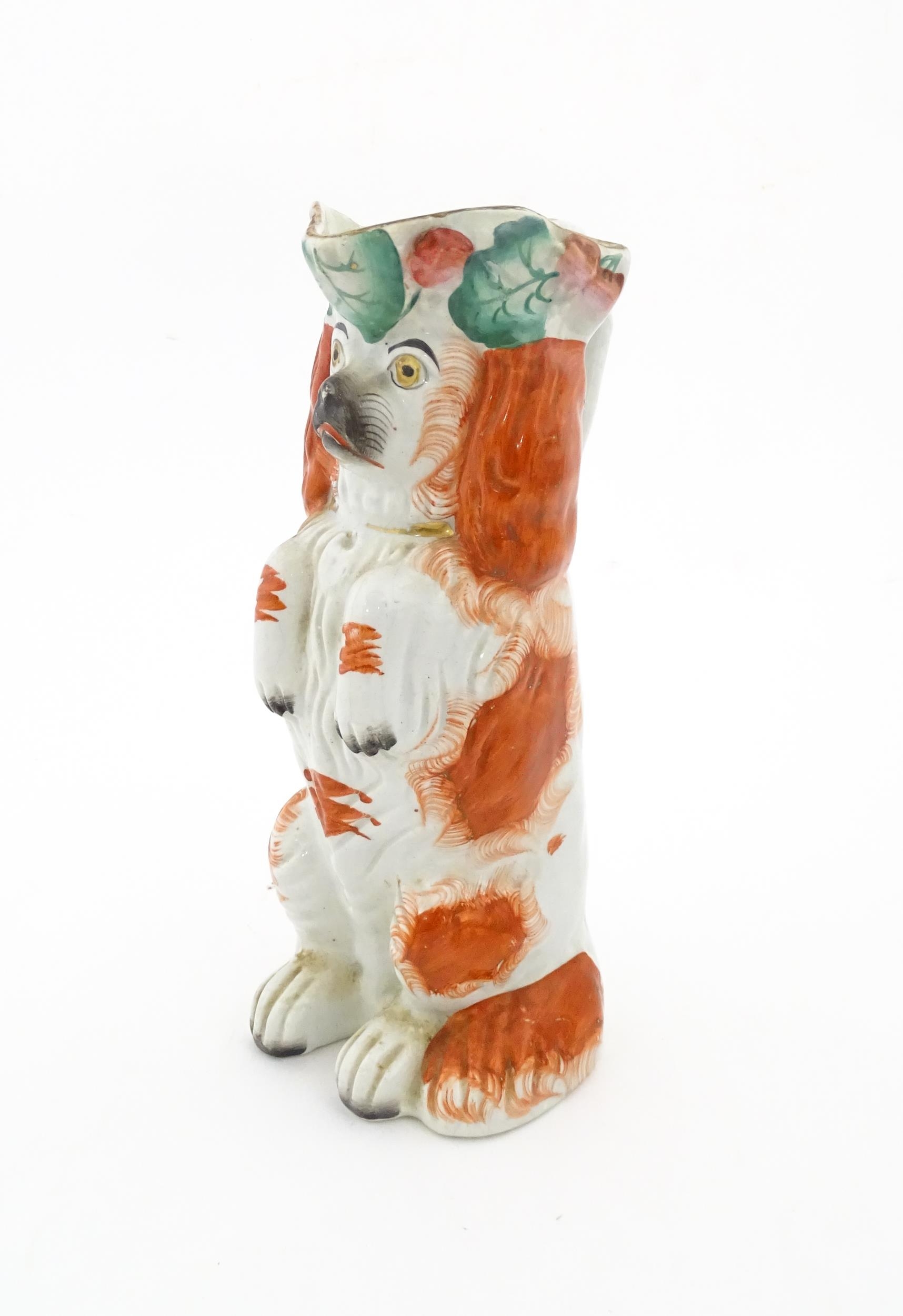 A Victorian Staffordshire jug modelled as a dog wearing a hat with fruiting vine decoration. Approx. - Image 3 of 10