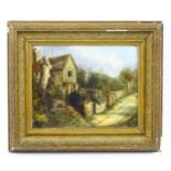 19th century, Oil on canvas, A study of a house and garden on a country lane. Approx. 7 1/2" x 9 3/