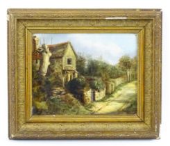 19th century, Oil on canvas, A study of a house and garden on a country lane. Approx. 7 1/2" x 9 3/
