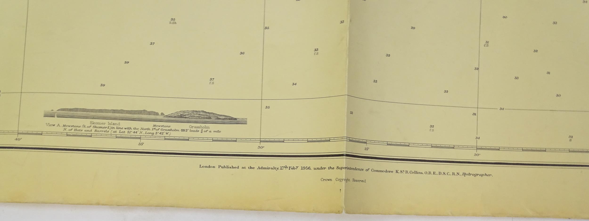 Three mid 20thC Hydrographic Office maritime navigational charts for Wales - South Coast, comprising - Image 23 of 26