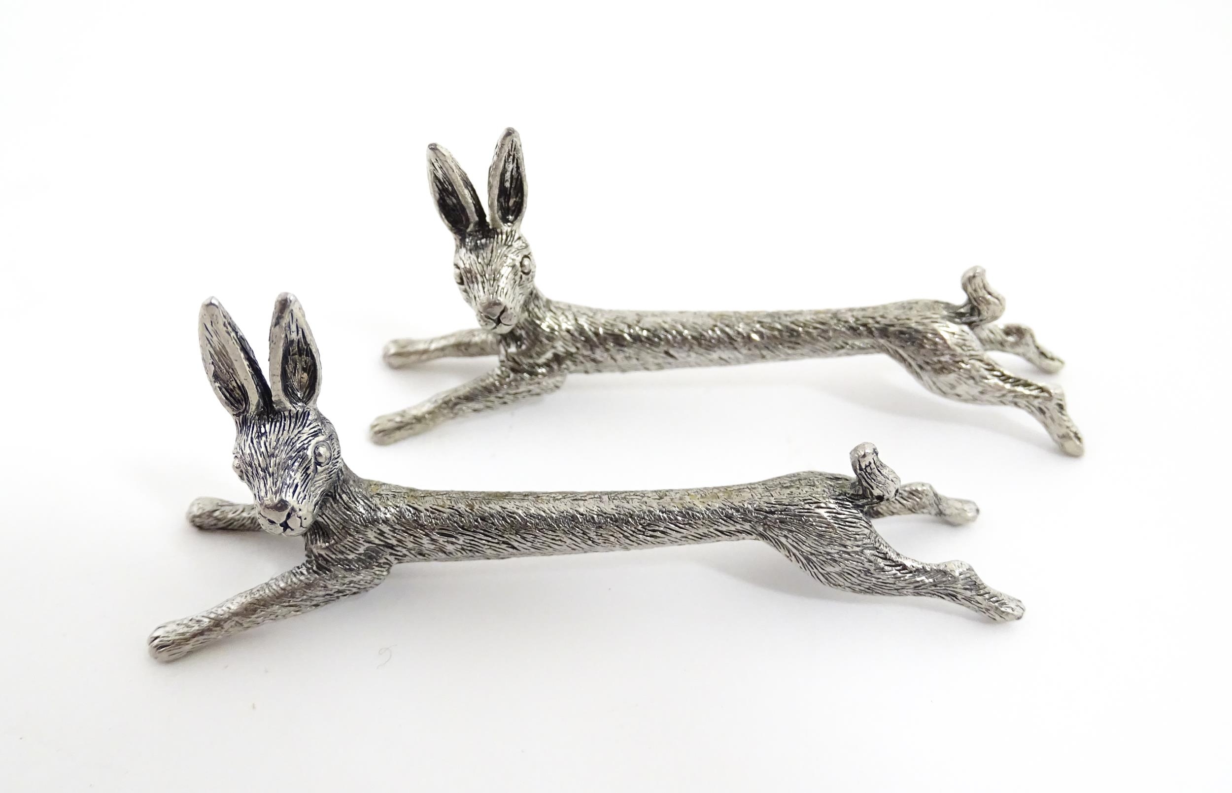 Three pairs of 20thC silver plate novelty knife rests modelled as hares, foxes and boars. Approx. - Image 4 of 15