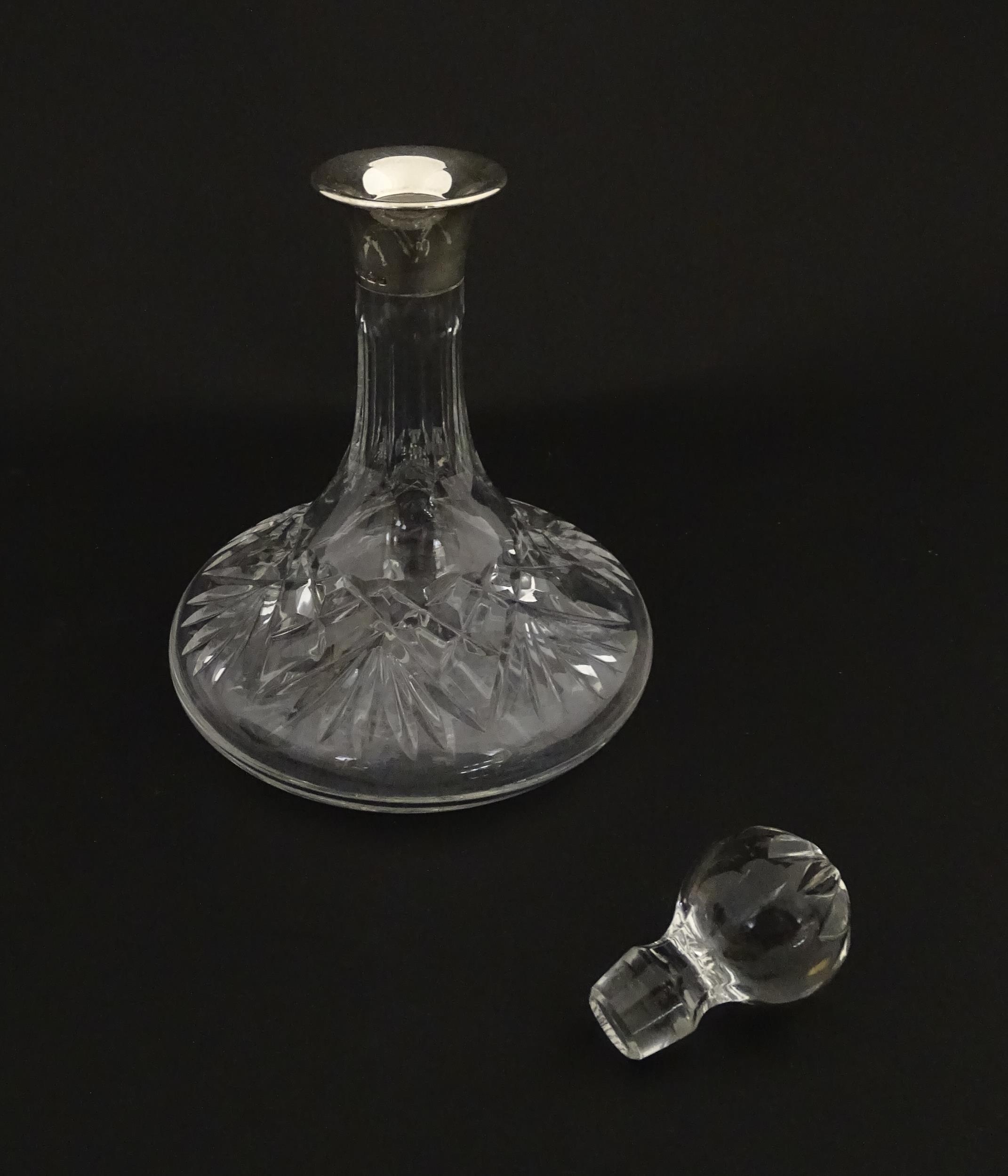 A cut glass flask of small ships decanter form with silver collar hallmarked Birmingham 1988, - Image 3 of 8