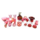 A quantity of Victorian and later assorted glassware to include cranberry glass beakers, drinking