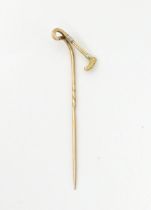 A 15ct gold stick pin with riding crop detail. Approx 2 1/2" long Please Note - we do not make