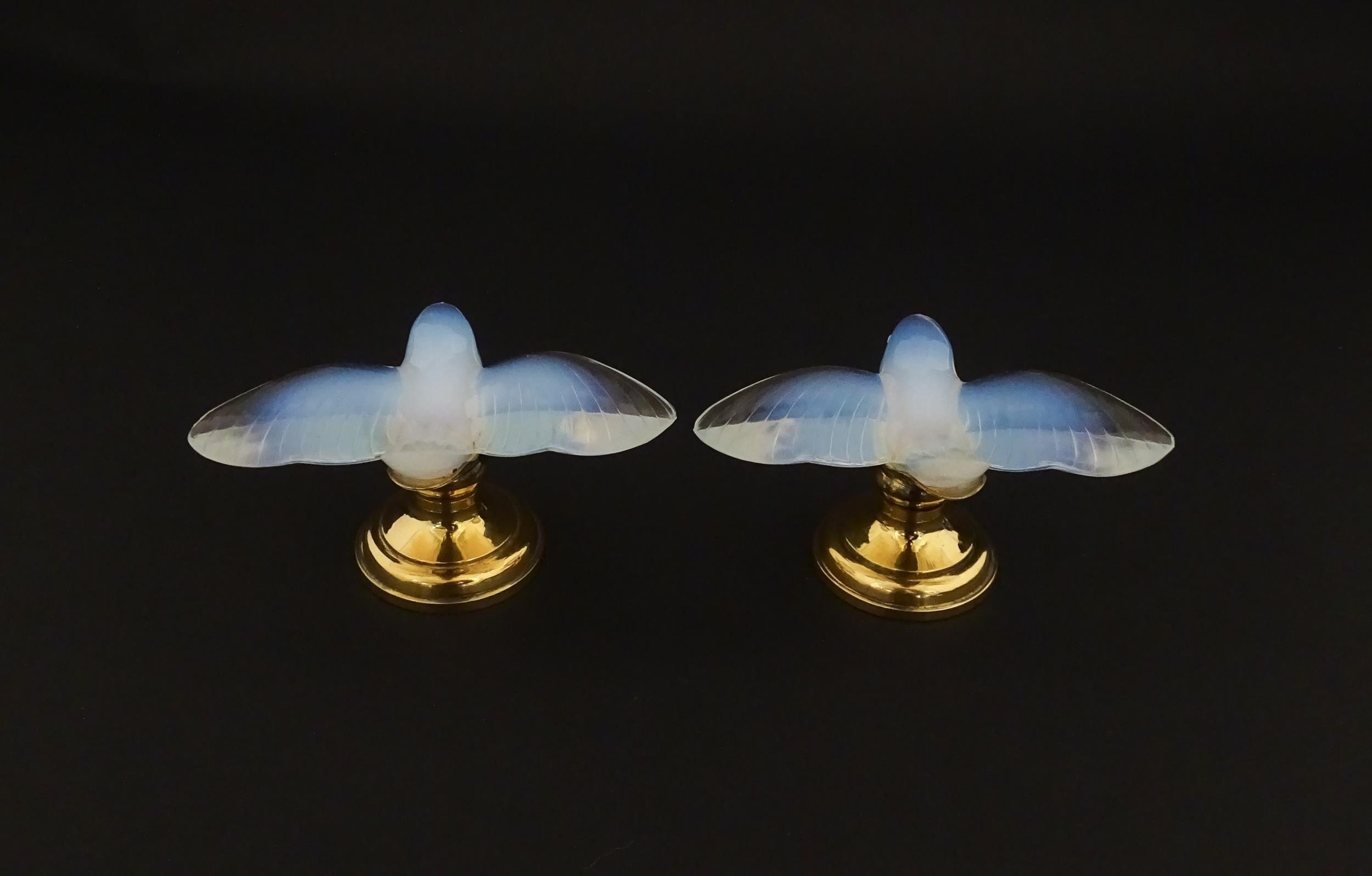 A pair of glass models of swallows raised on French silver gilt stands, stamped Odiot. Approx. 2 1/ - Image 4 of 9