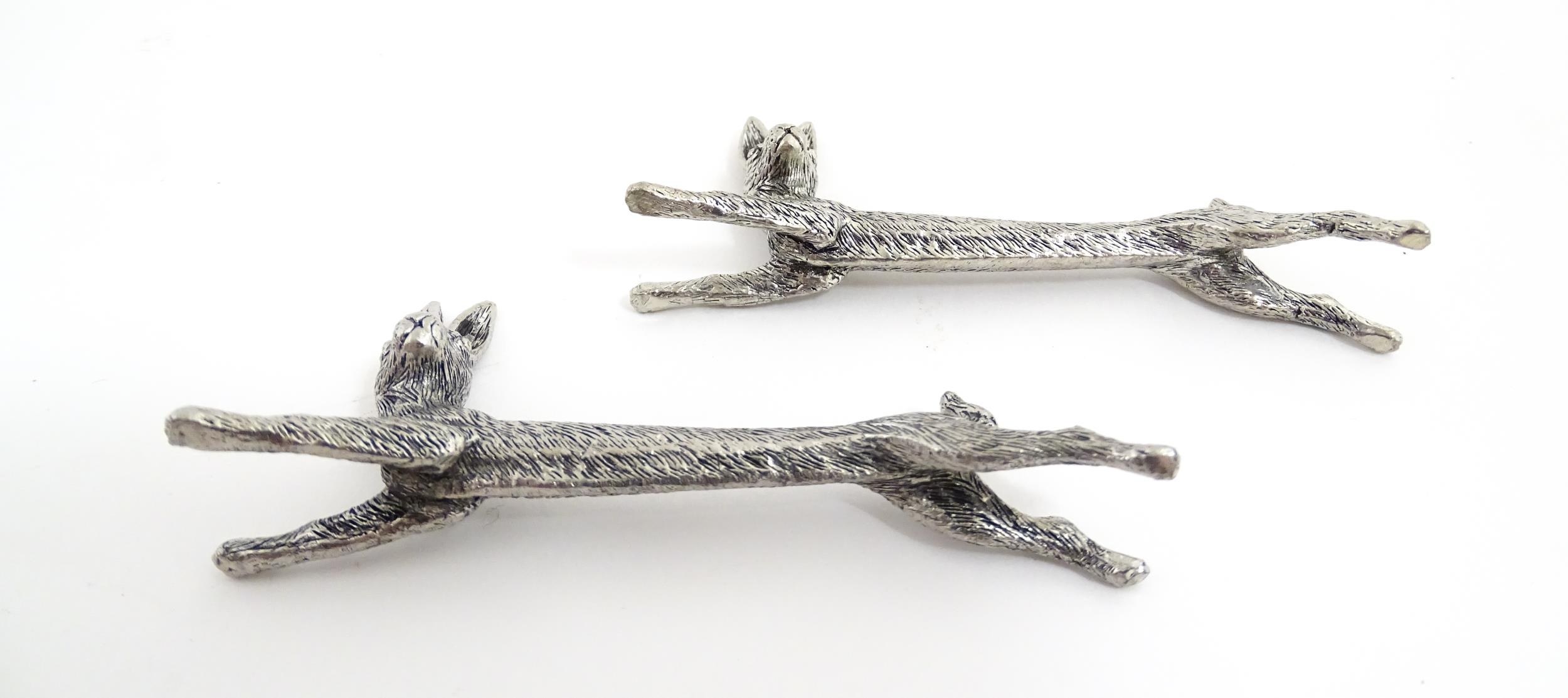 Three pairs of 20thC silver plate novelty knife rests modelled as hares, foxes and boars. Approx. - Image 6 of 15