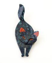 Lea Stein Paris : A brooch formed as a cat. Approx. 3 3/4" high Please Note - we do not make