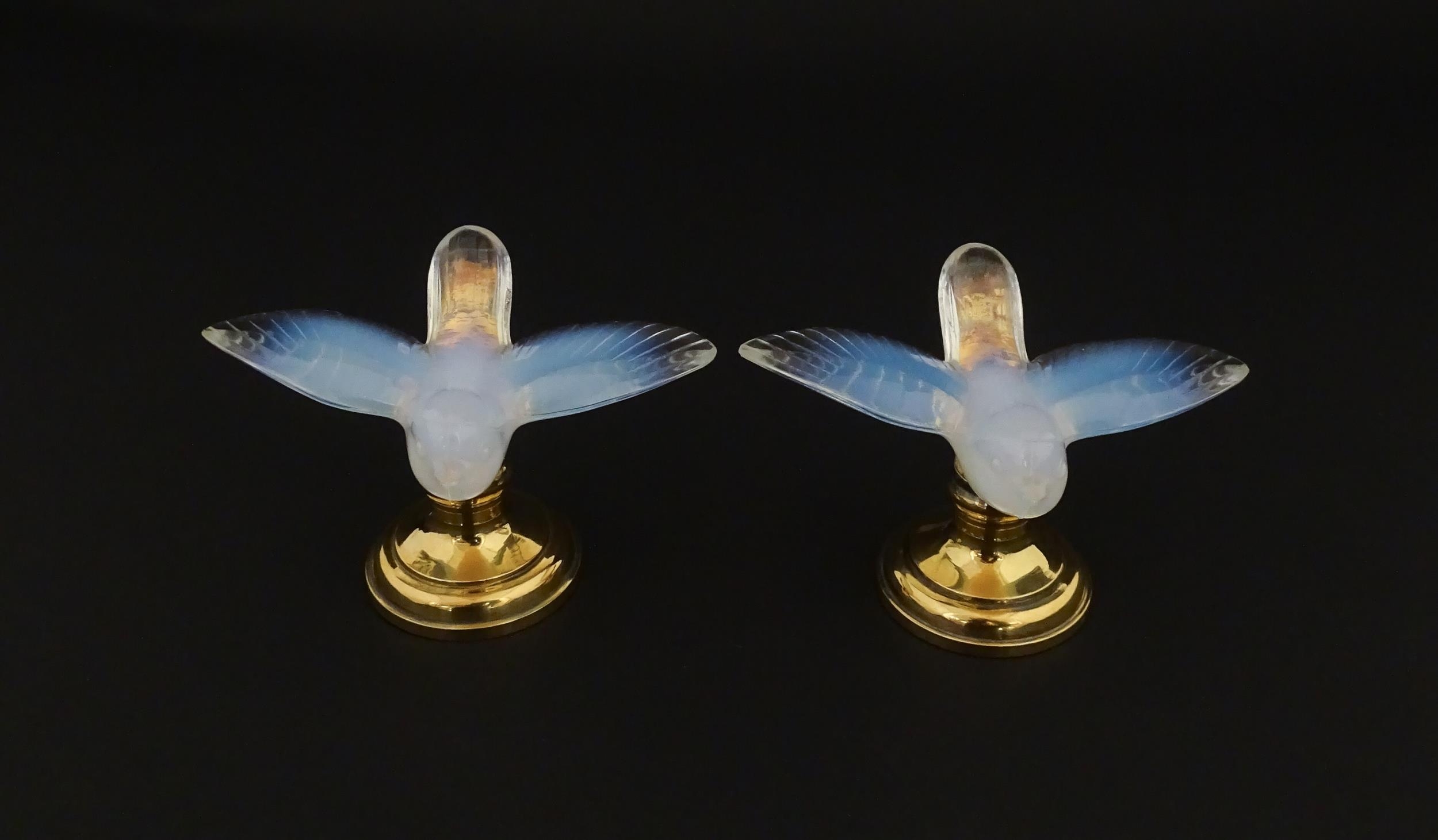 A pair of glass models of swallows raised on French silver gilt stands, stamped Odiot. Approx. 2 1/ - Image 3 of 9