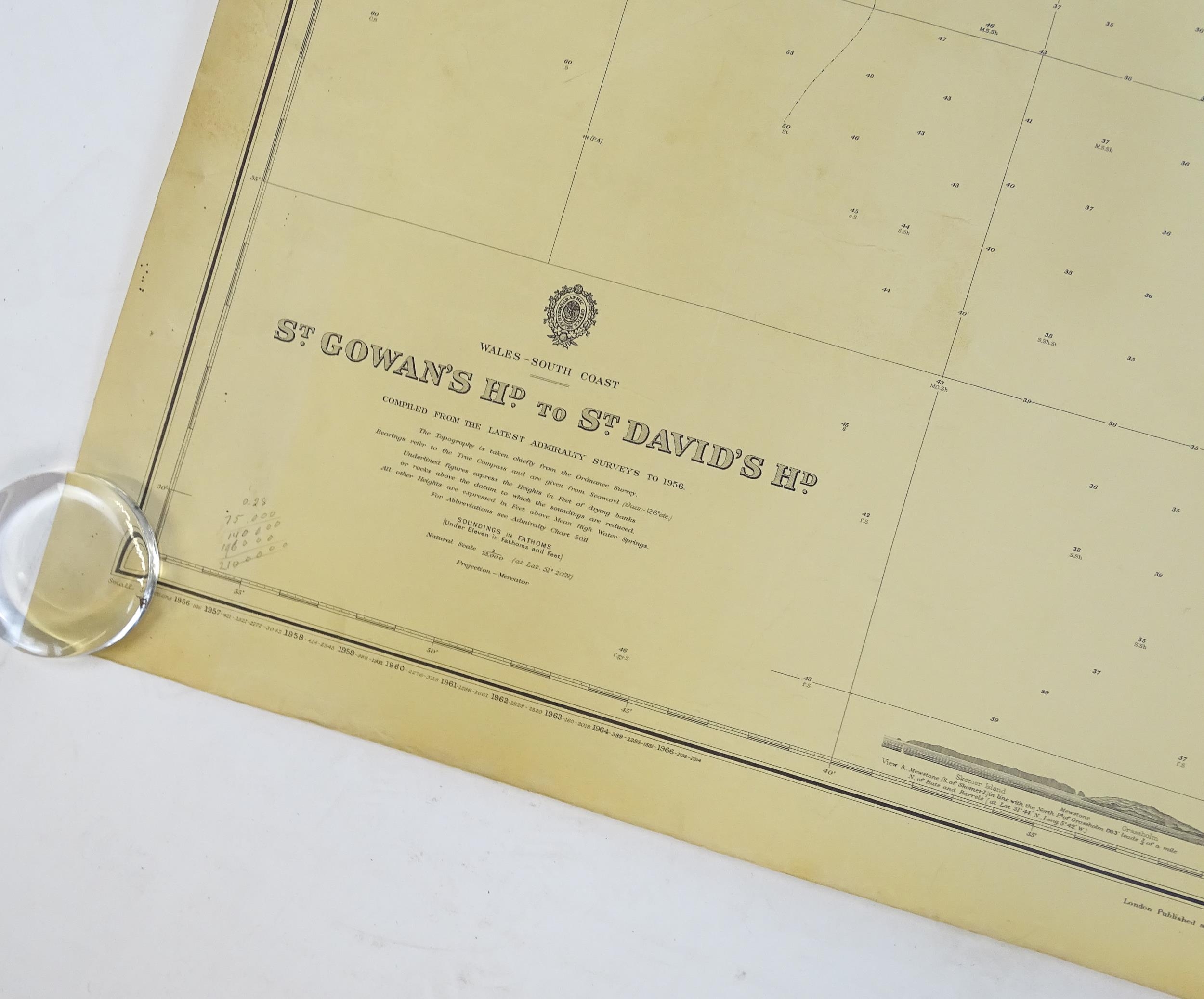 Three mid 20thC Hydrographic Office maritime navigational charts for Wales - South Coast, comprising - Image 19 of 26