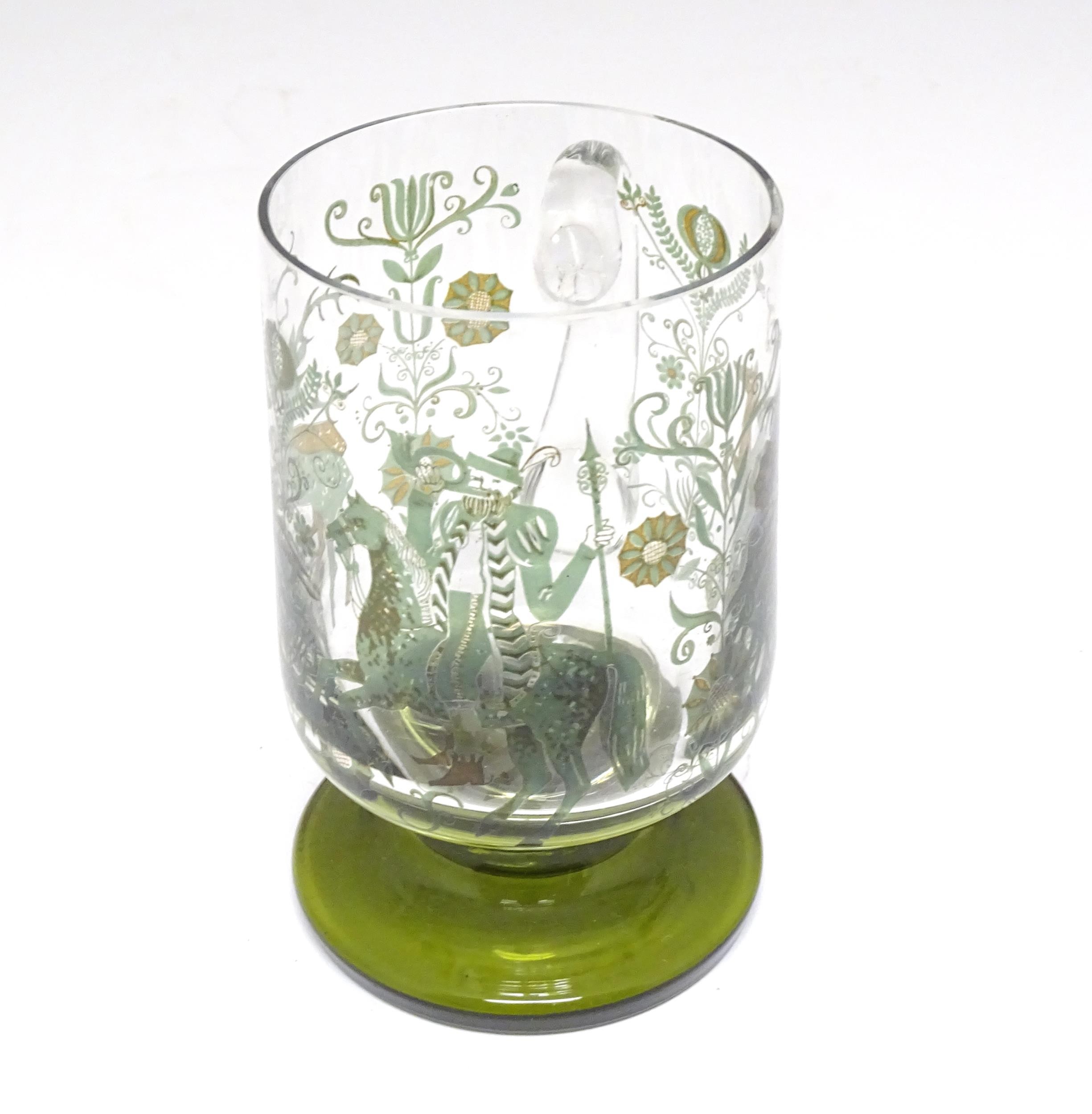 A 19thC glass goblet / rummer. Together with a Continental tankard depicting hunting scene, figure - Image 5 of 13