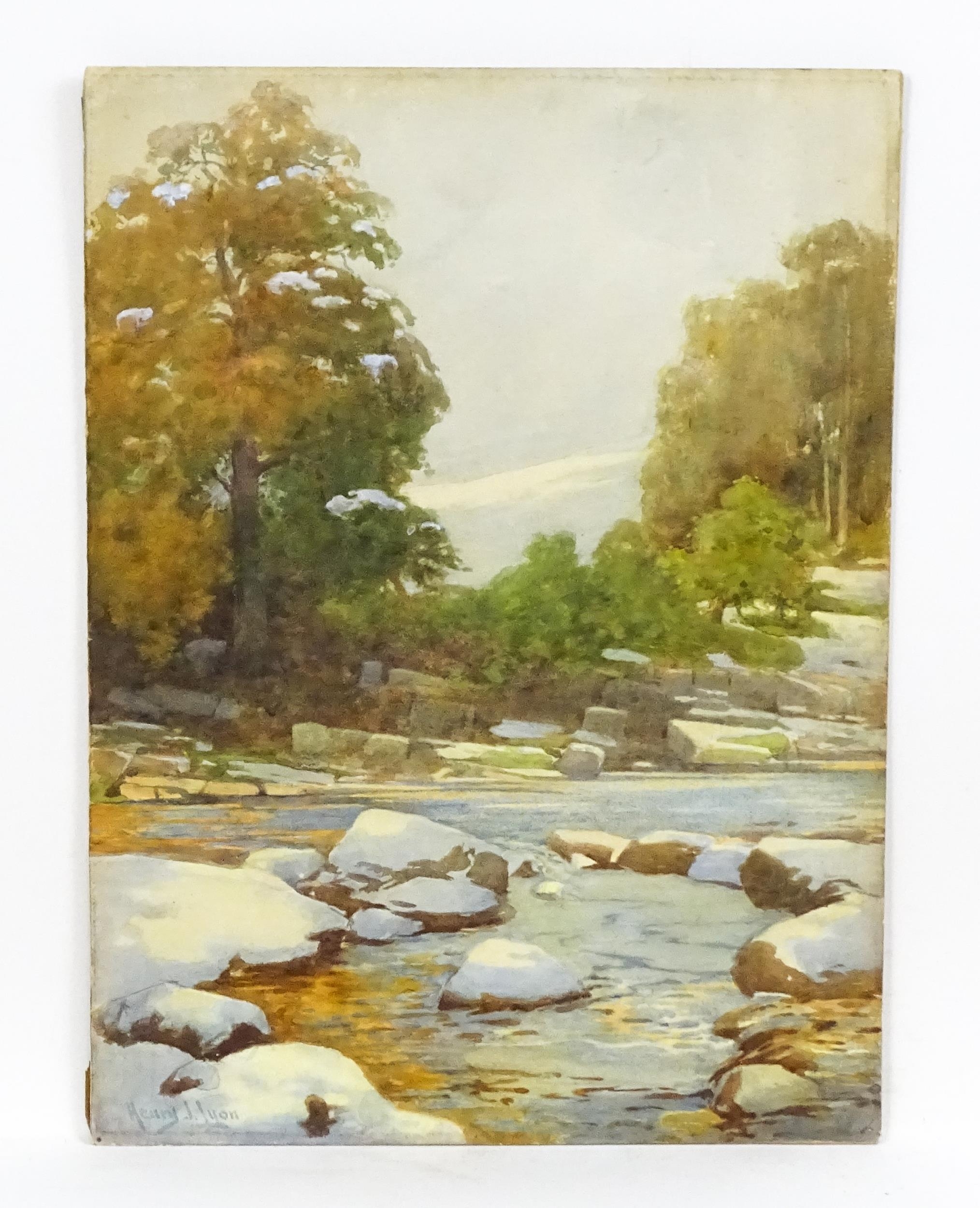 Henry John Lyon (1897-1933), Watercolour, A tranquil river landscape with boulders and trees. Signed - Image 3 of 4