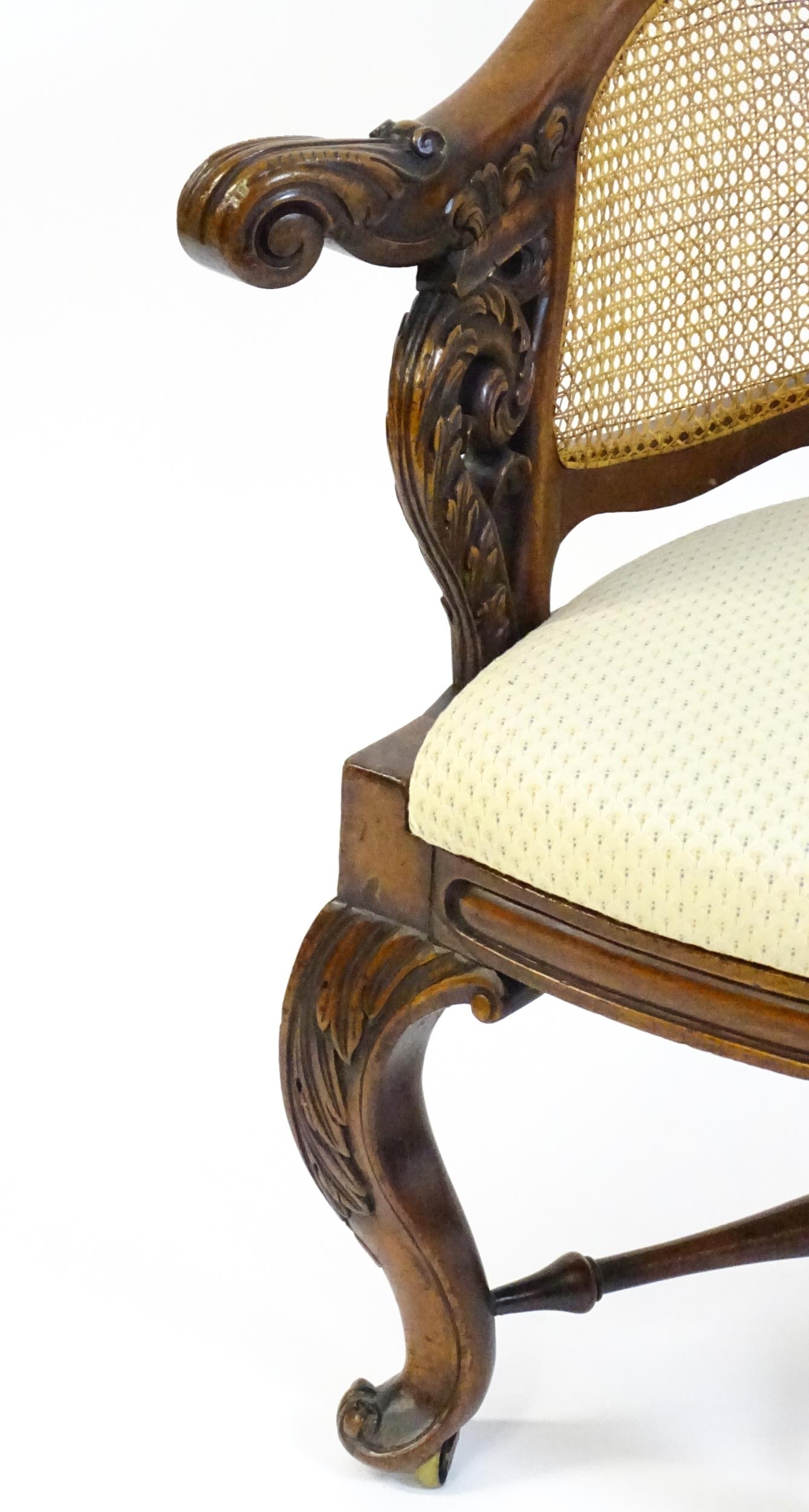 A mid 19thC mahogany Burgermeister chair, this continental chair having a bowed backrest terminating - Image 5 of 9