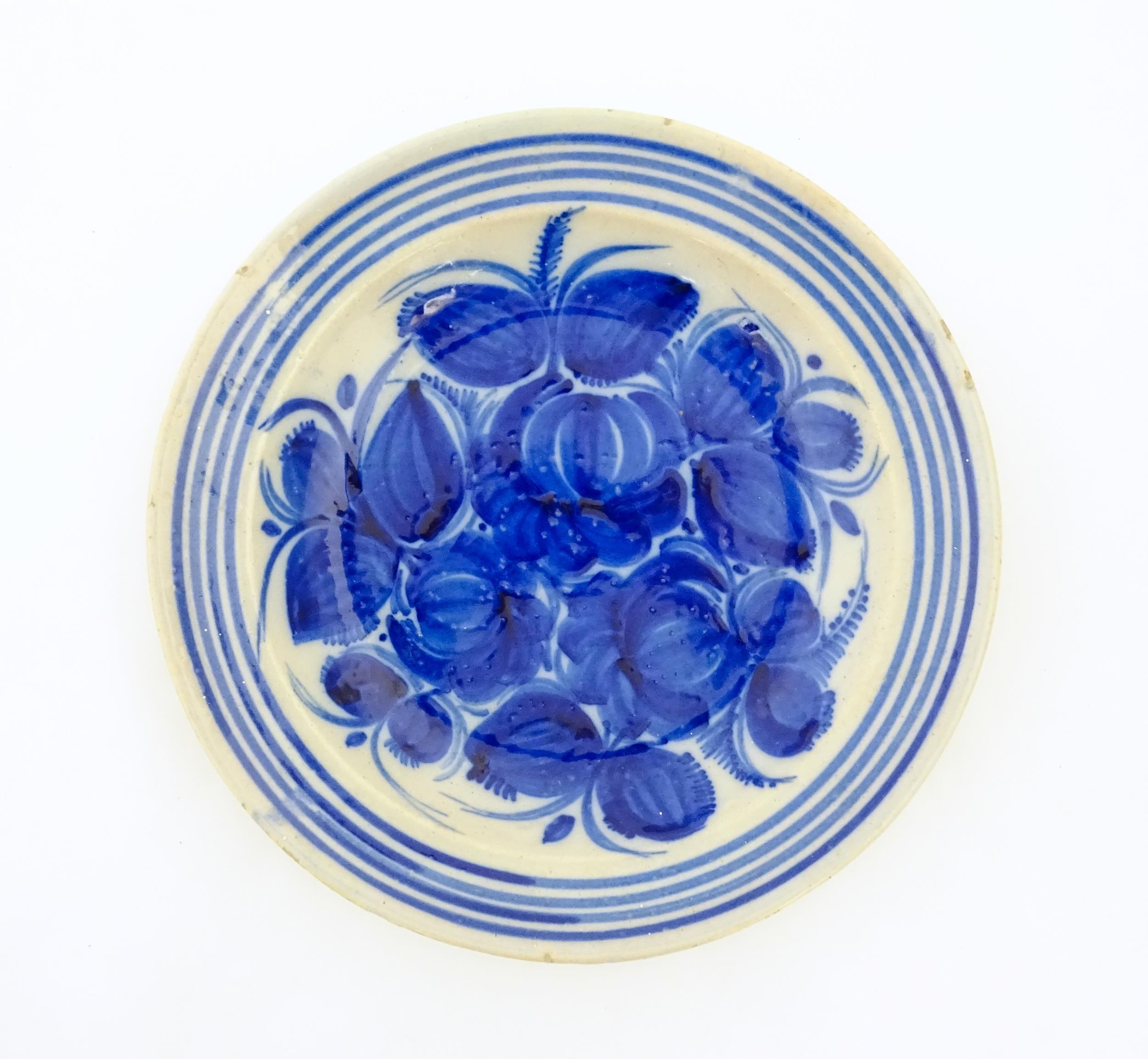 A Continental faience bowl with blue and white detail floral detail and banded border. Together with - Image 3 of 7