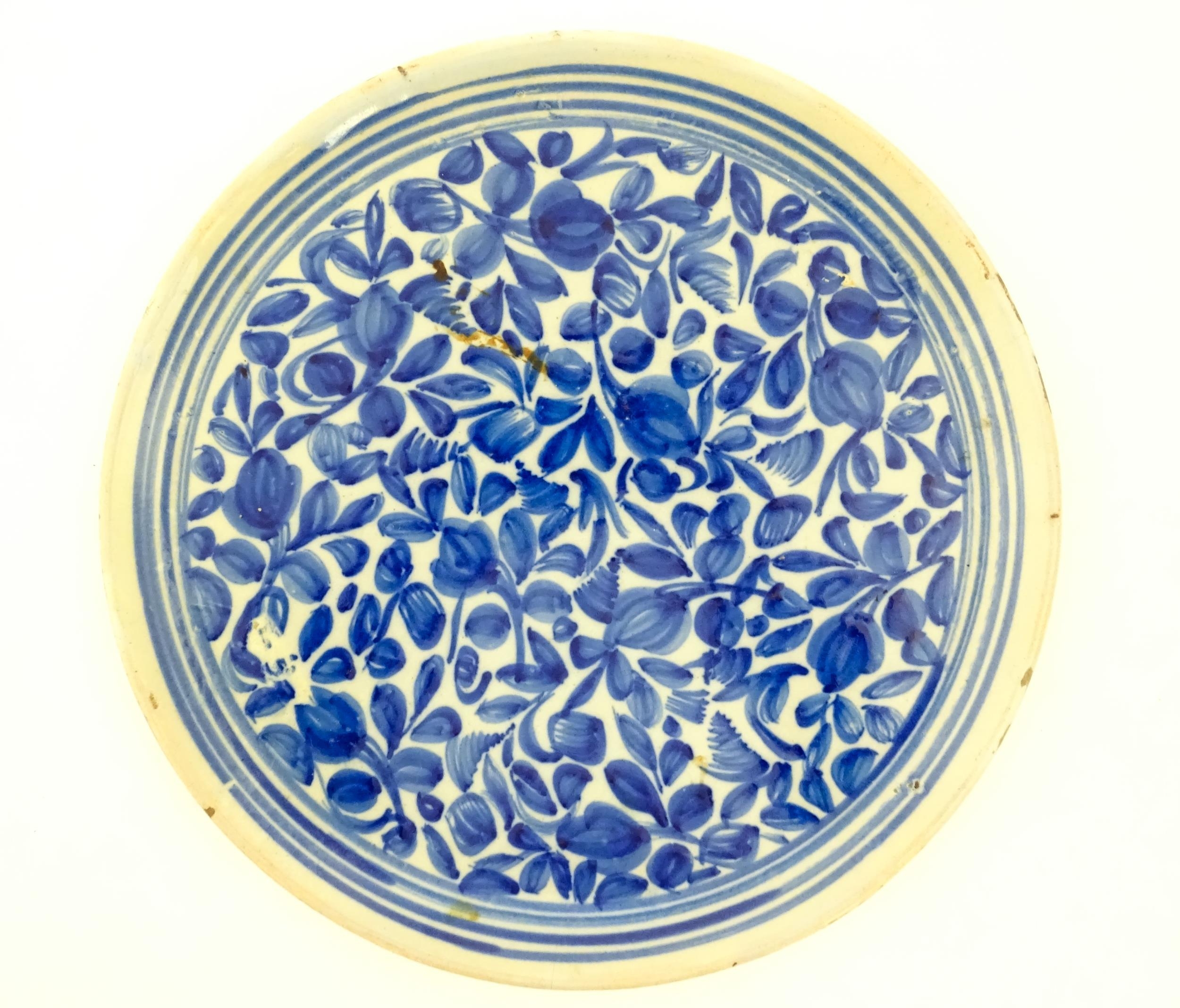 A Continental faience bowl with blue and white detail floral detail and banded border. Together with - Image 7 of 7