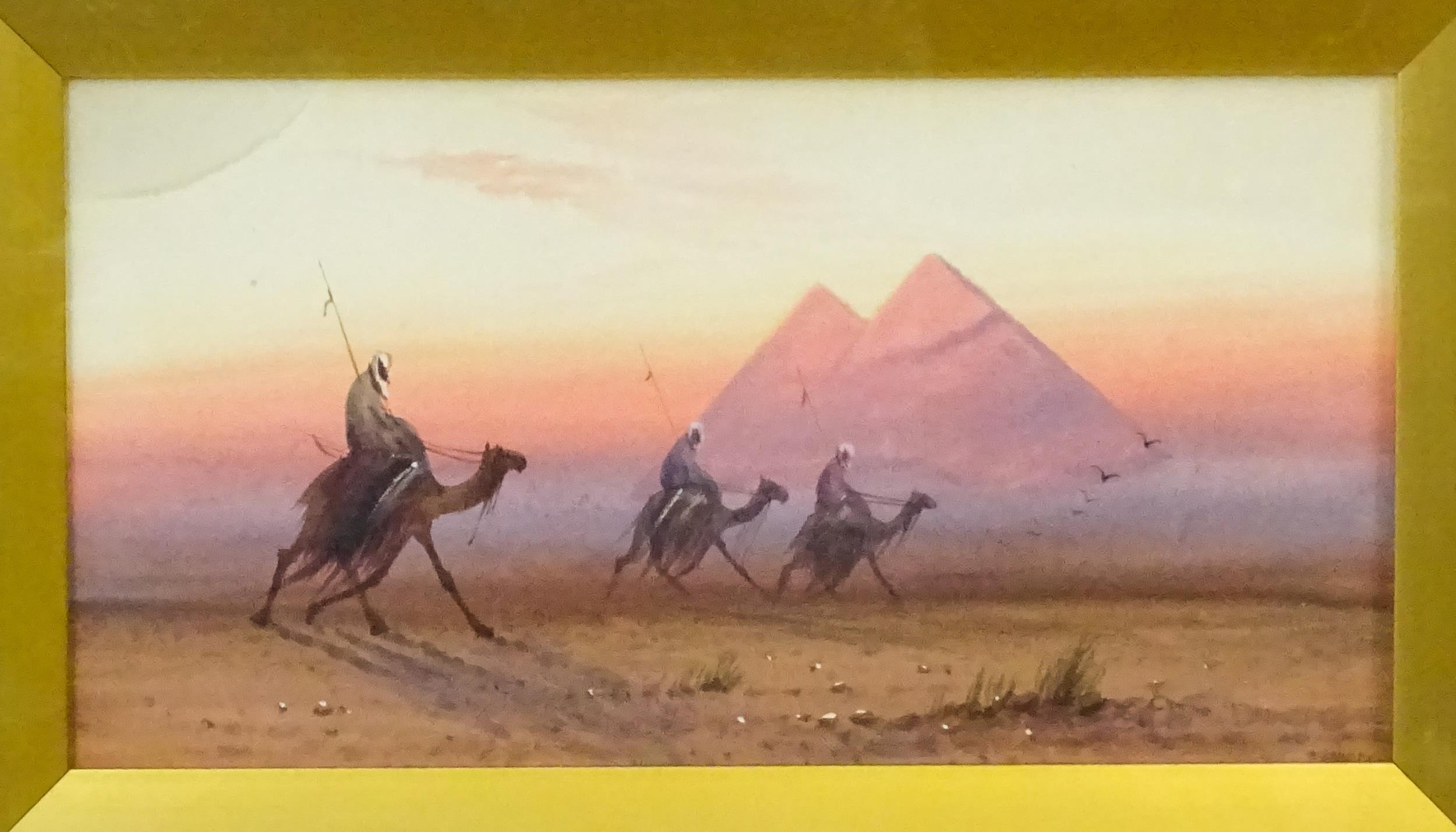 Douglas Houzen Pinder (1886-1949), Watercolour, A caravan of camels with Arab riders in the desert - Image 3 of 5