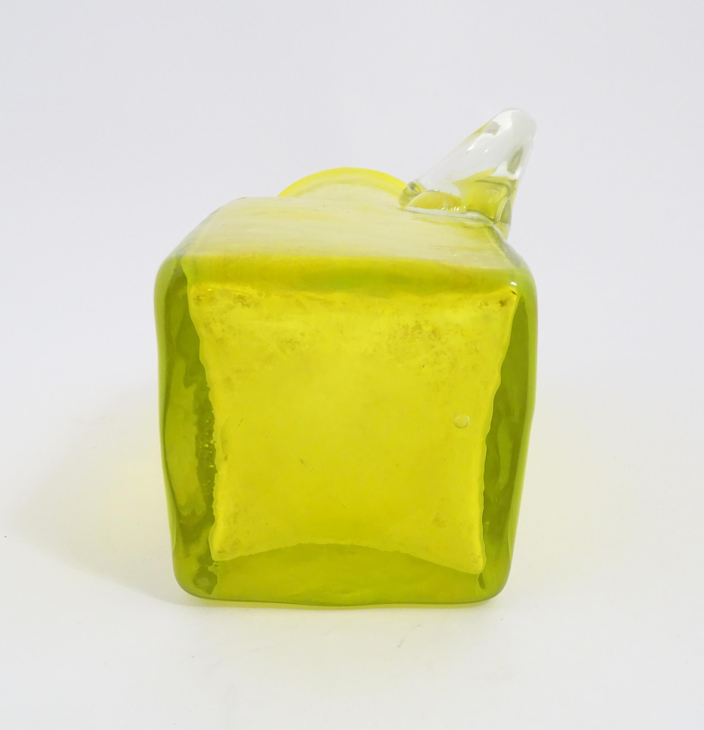 A 20thC yellow glass jug with squared base and clear glass handle. Approx. 8 1/2" high Please Note - - Image 11 of 11