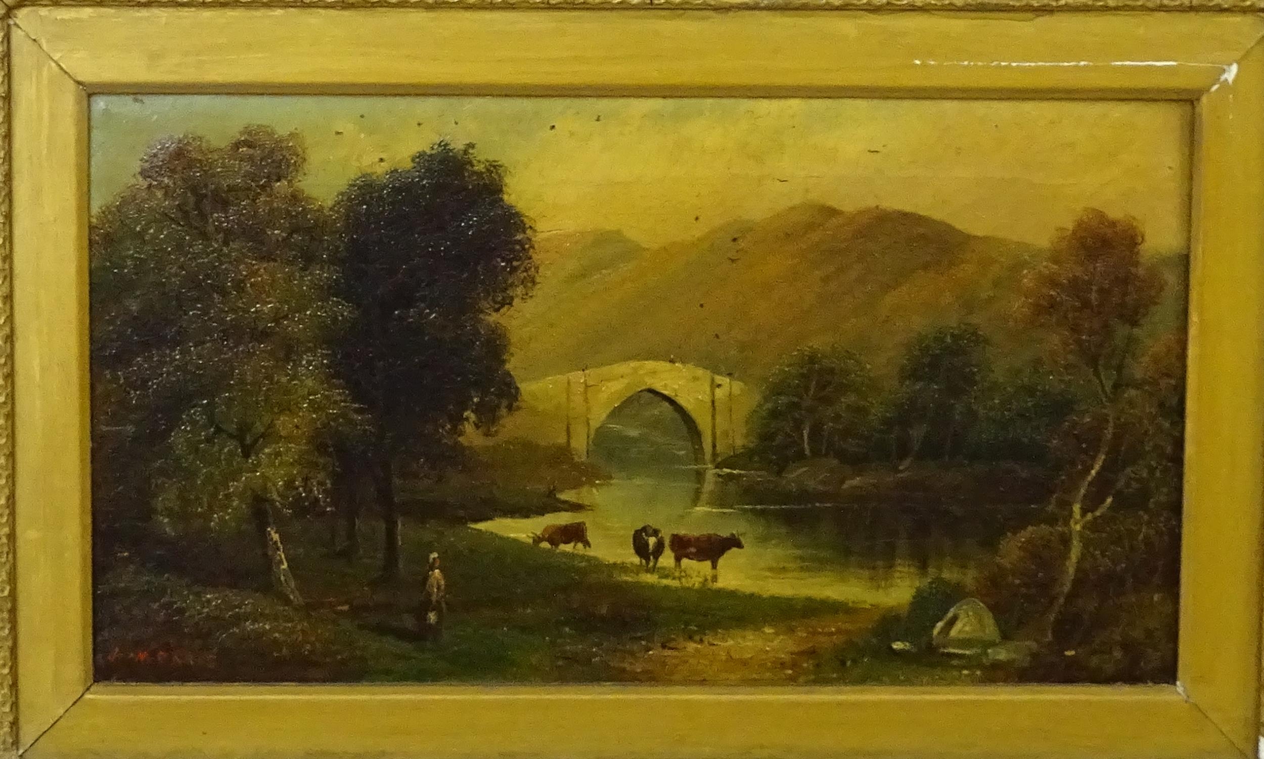 J. Morris, 19th century, Oil on canvas, A Highland wooded river landscape with cattle watering. - Image 3 of 4