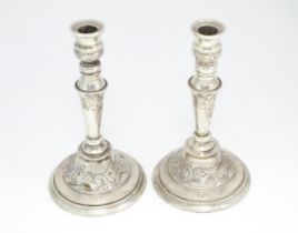 A pair of Elkington & Co. silver plate candlesticks. Approx. 10 1/2" high Please Note - we do not