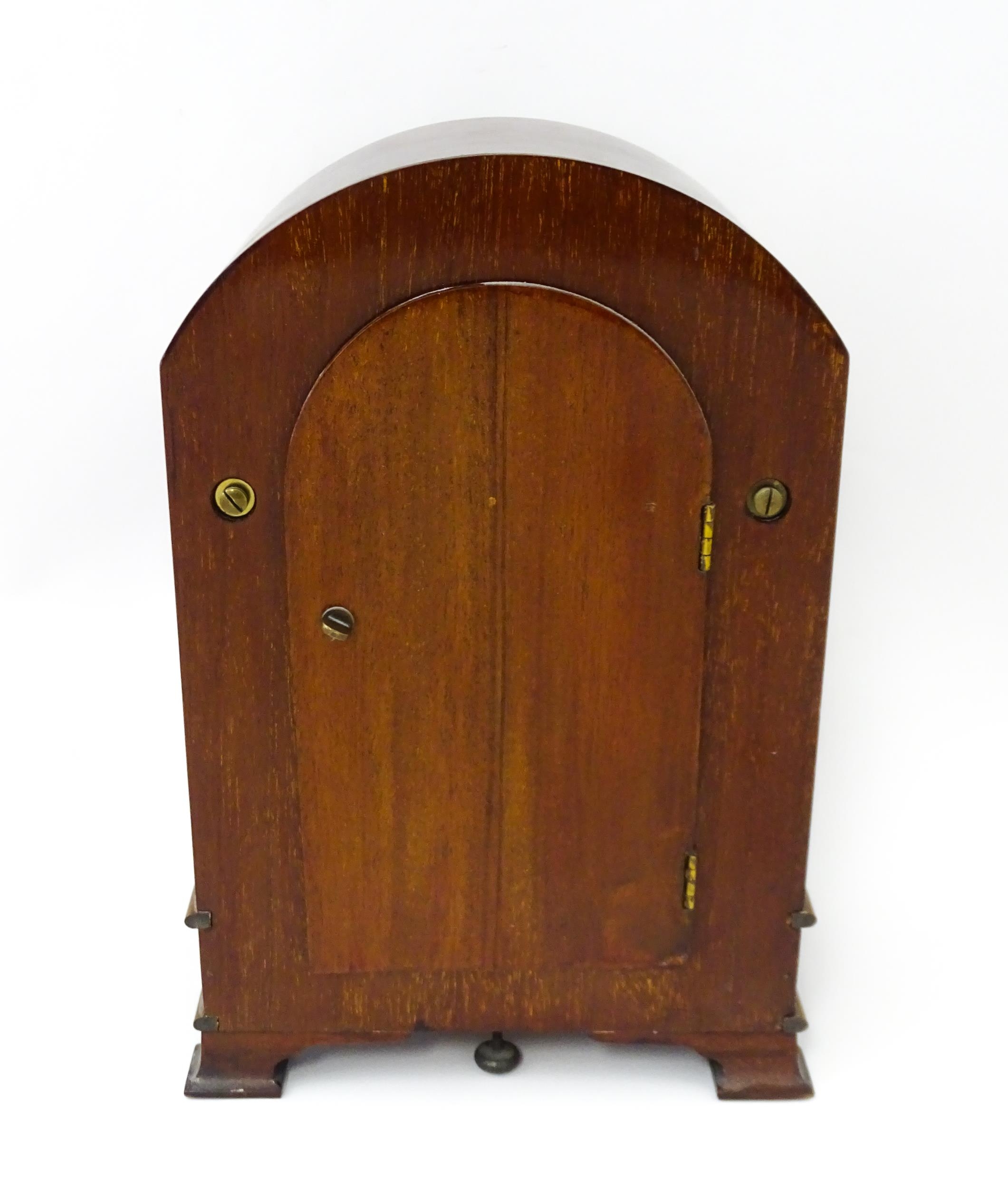 Bulle - Clock : A French mahogany cased electric mantel clock by Bulle. Model BC. The case decorated - Image 8 of 9