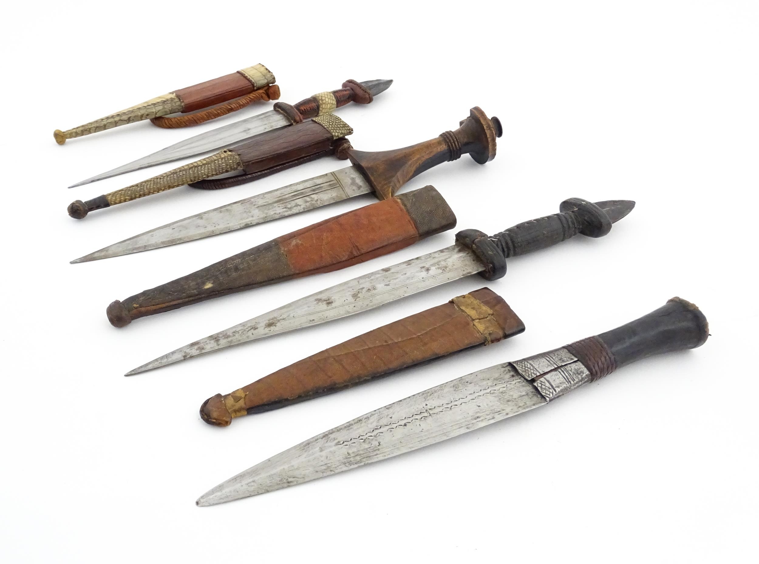 Ethnographic / Native / Tribal : Four assorted African / Sudanese arm knives / daggers, with leather - Image 7 of 12