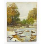 Henry John Lyon (1897-1933), Watercolour, A tranquil river landscape with boulders and trees. Signed