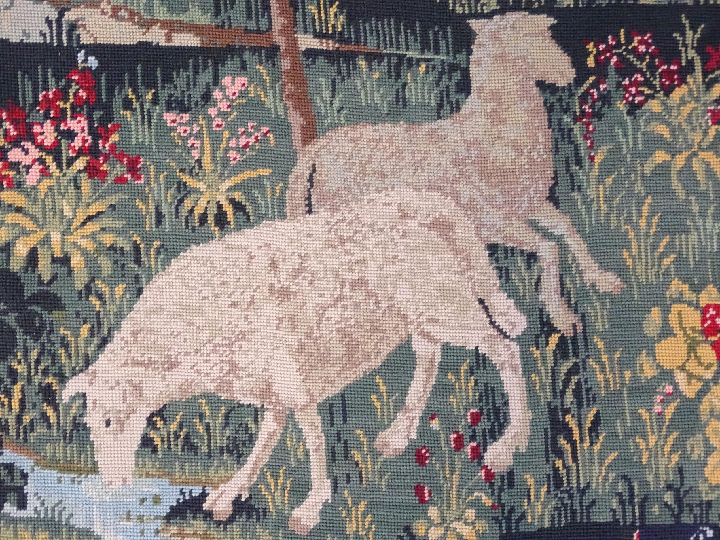 Two 20thC Continental tapestries one depicting sheep grazing with town beyond, the other depicting a - Image 17 of 21