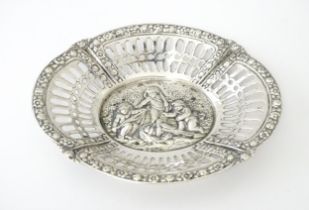A Continental .830 silver bonbon dish of oval form with pierced decoration. Approx.5" wide Please
