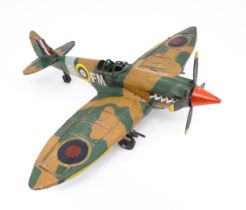A 20thC scratch built tin plate scale model of a spitfire. Approx. 18" wide Please Note - we do