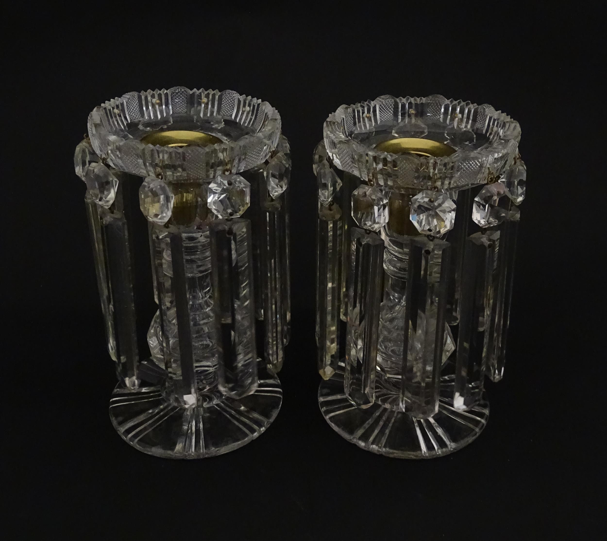A pair of 20thC cut glass table lustres / candle stands. Approx. 7" high (2) Please Note - we do not - Image 5 of 8