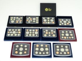 Coins: A quantity of Queen Elizabeth II United Kingdom Royal Mint proof coin collections for the