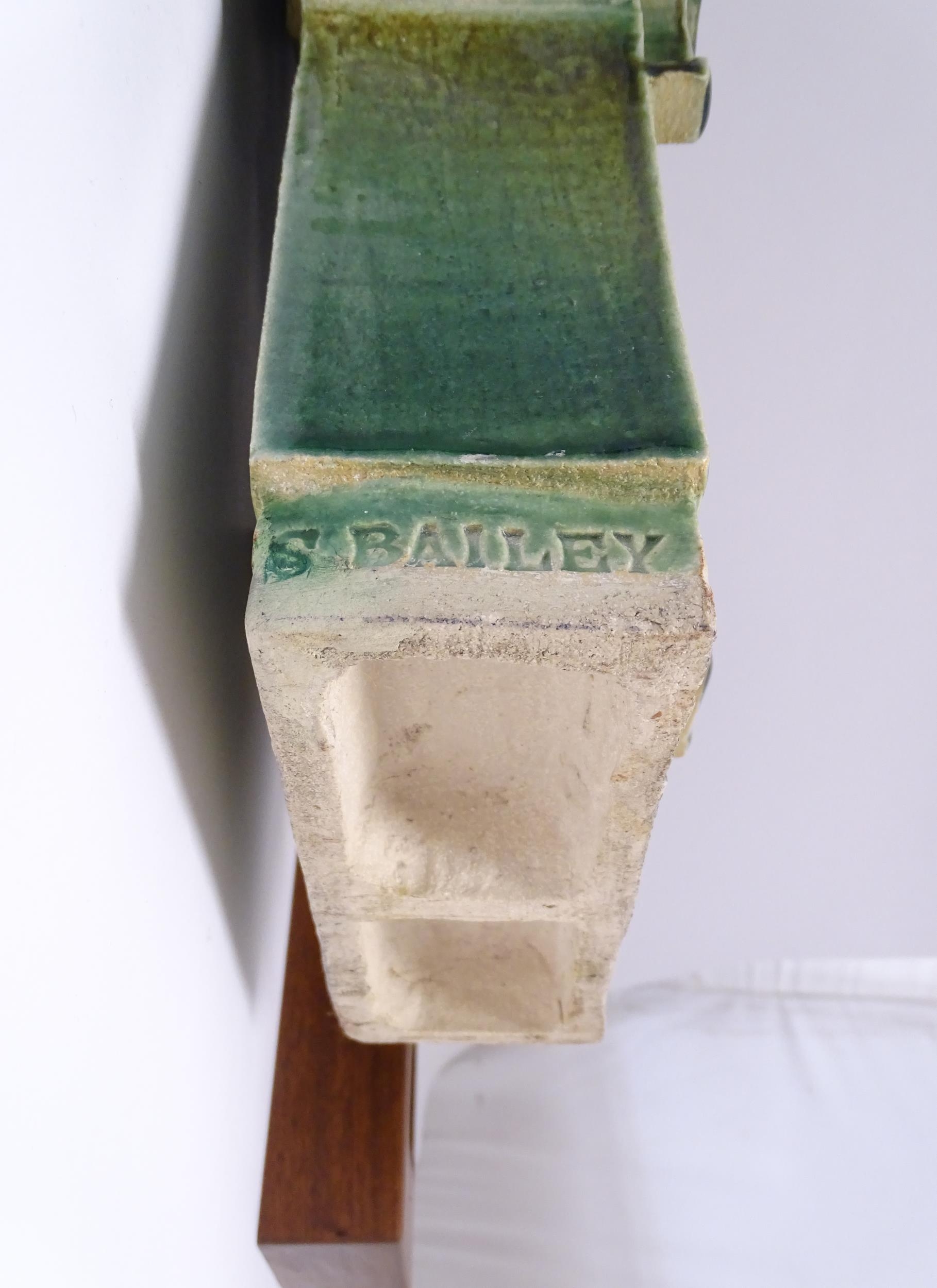 An abstract studio pottery sculpture / vase with square detail by Stephen Bailey. Stamped to base. - Image 7 of 8