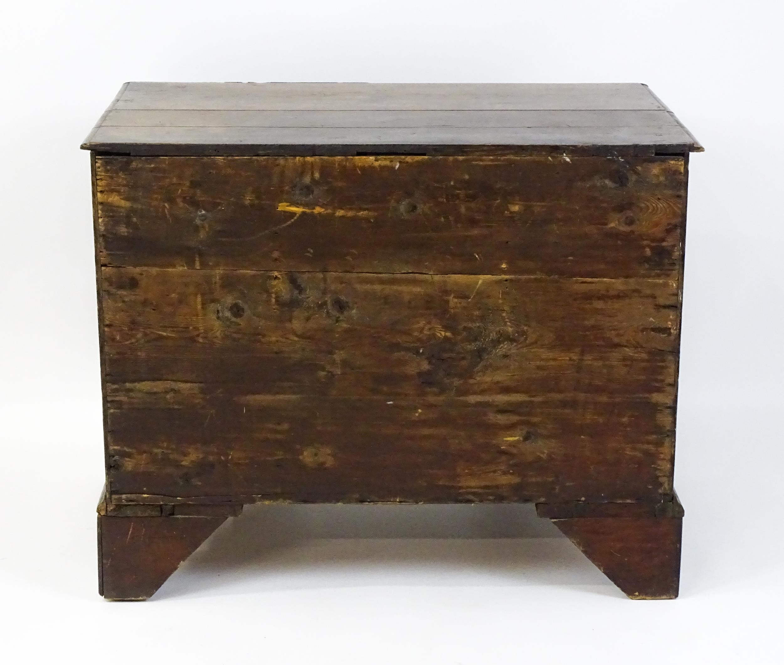 An early / mid 18thC oak kneehole desk with a moulded top above two short drawers and two banks of - Image 10 of 10