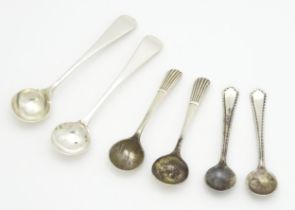 Three pairs of silver salt spoons, largest pair hallmarked London 1891 maker John Aldwinckle &
