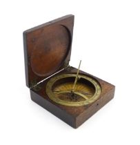 An early 19thC mahogany cased brass compass, together with a 20thC mahogany cased portable / field