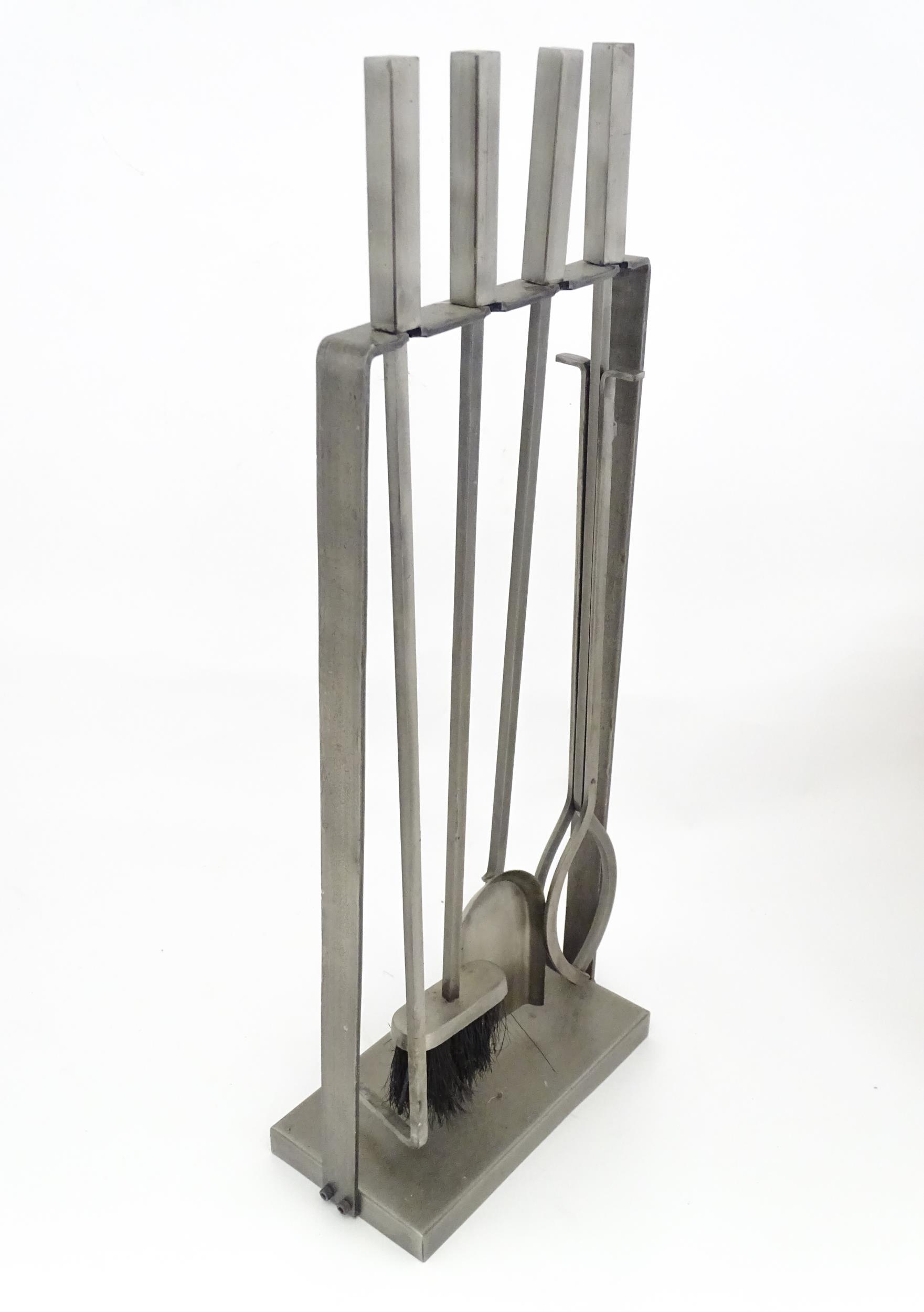 A fireside companion set comprising poker, tongs, brush and shovel. Approx. 31 1/4" high overall - Image 4 of 10