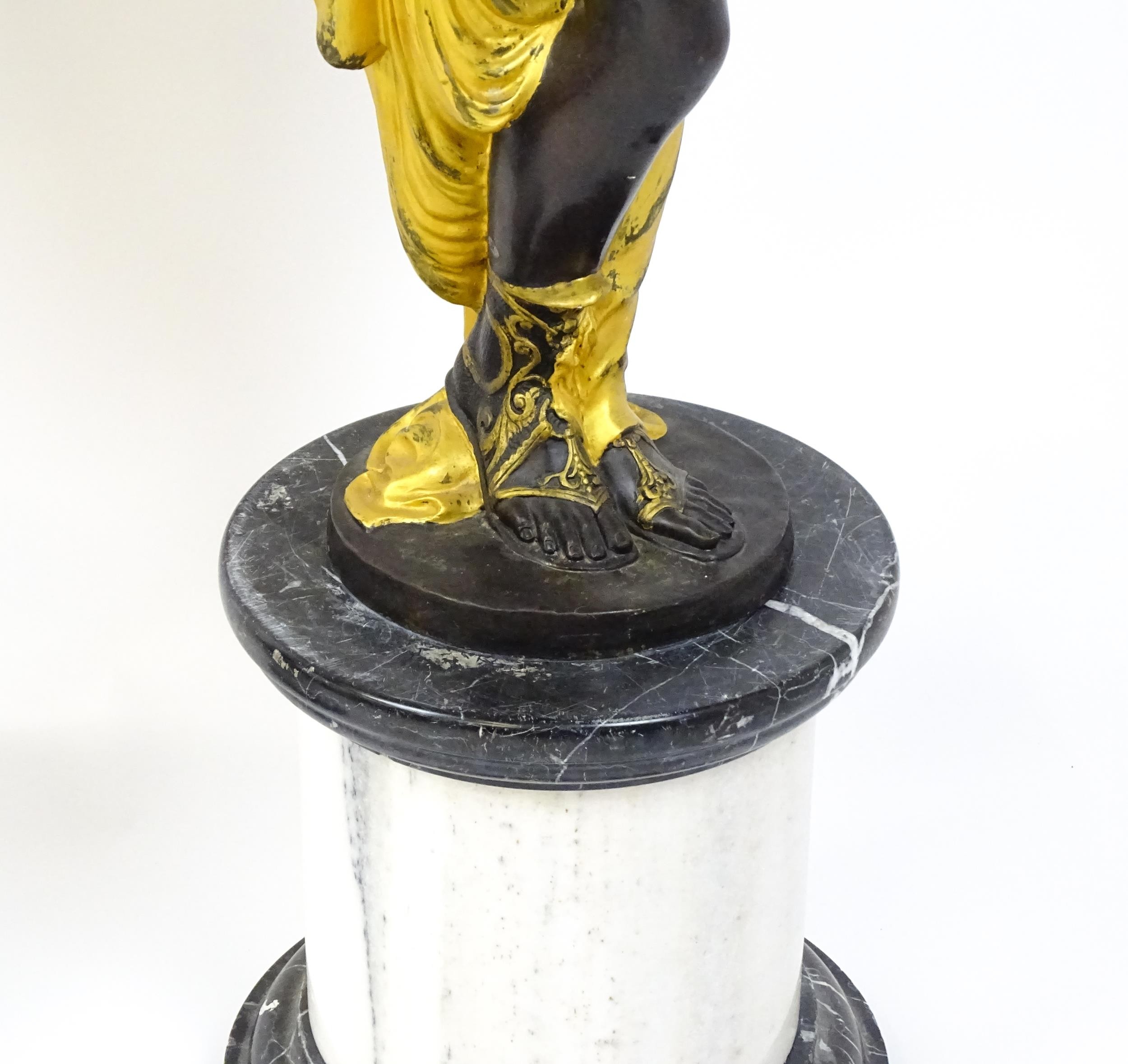 A pair of large cast bronze female blackamoor torcheres with gilt detail, raised on marble - Image 13 of 15