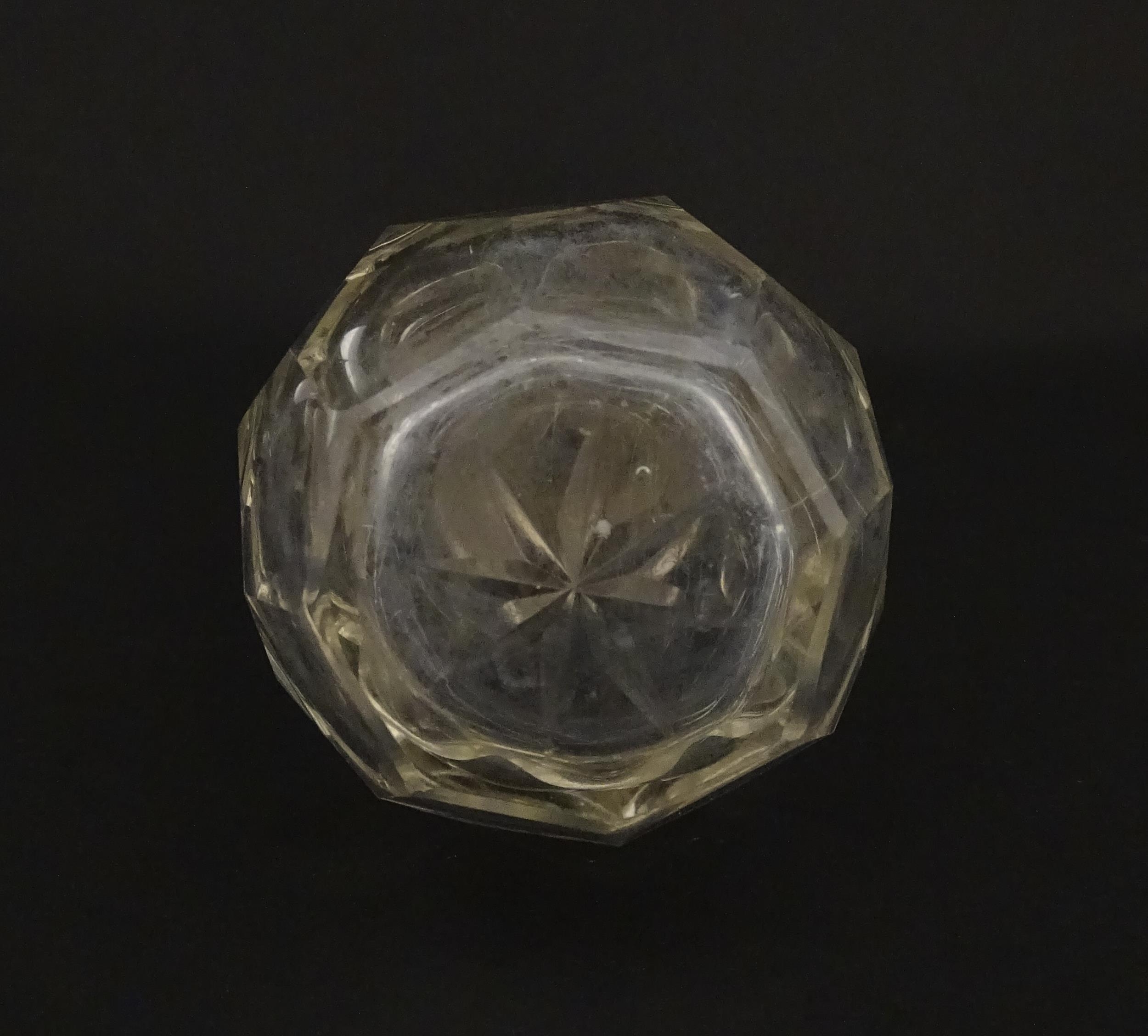 A cut glass scent / perfume bottle with silver top hallmarked Chester 1912. Approx. 2 3/4" high - Image 6 of 8