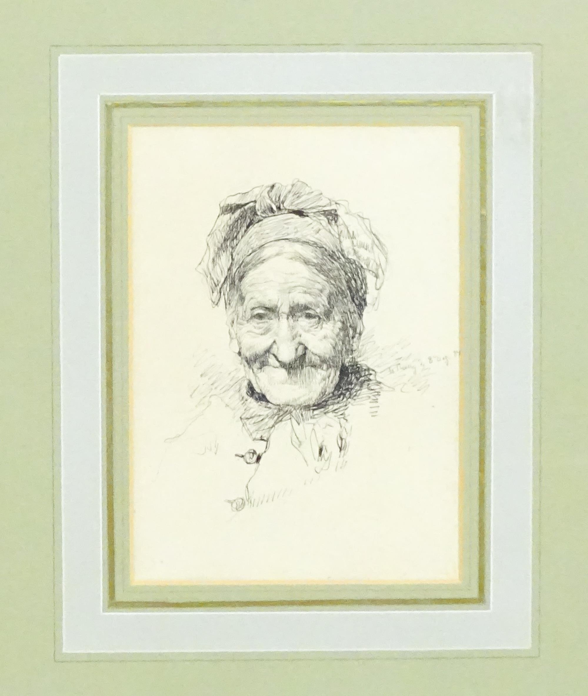 Max Thedy (1858-1924), German School, Pen and ink, A portrait of an old woman. Signed mid right - Image 3 of 4