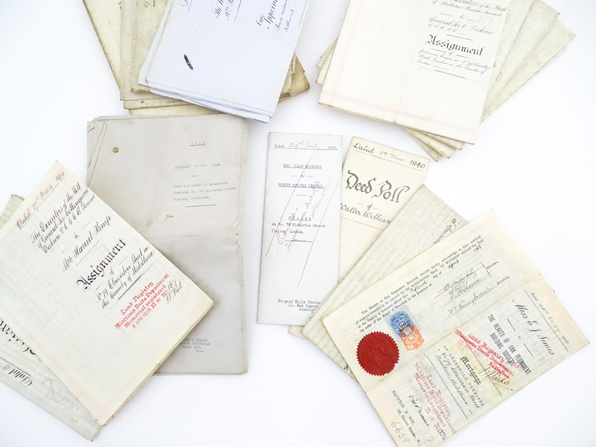 A quantity of 19thC and later deeds and indentures to include the lease of a house on the west - Image 9 of 12