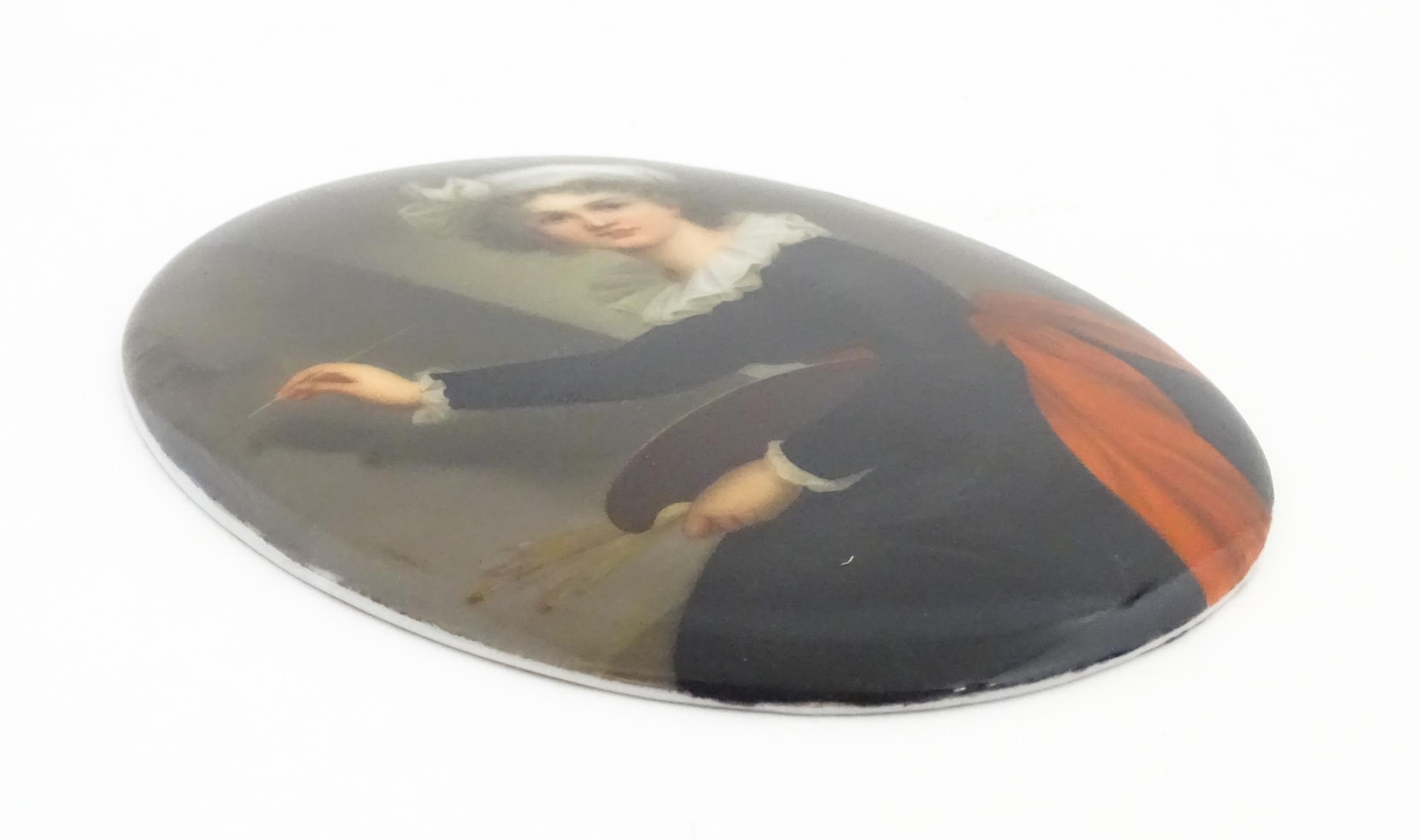 A 20thC Italian watercolour on porcelain oval plaque depicting Marie Elizabeth Louise Vigee Le - Image 11 of 12